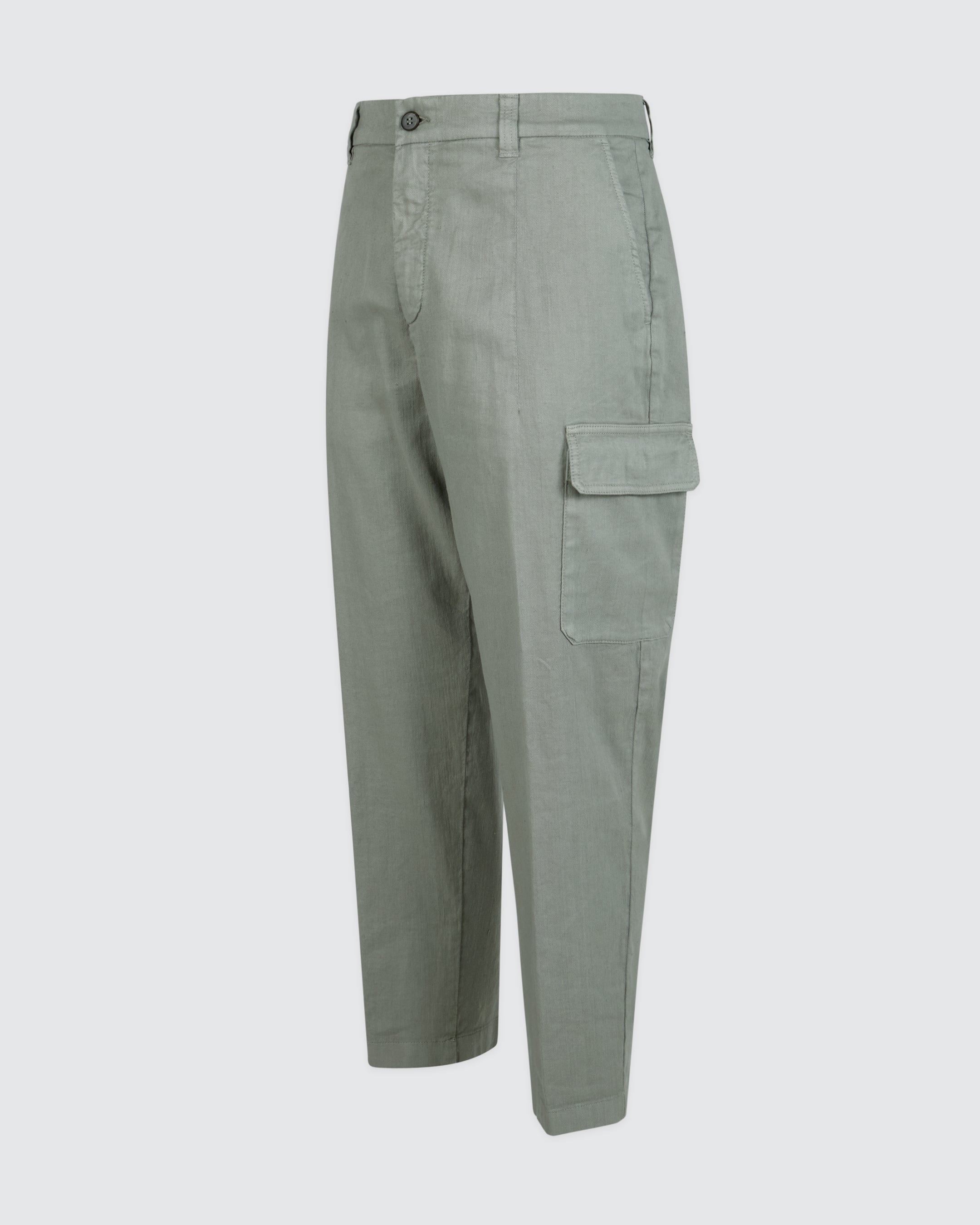 Men's Relaxed Fit Cargo Trousers in Cotton and Linen Blend - 4