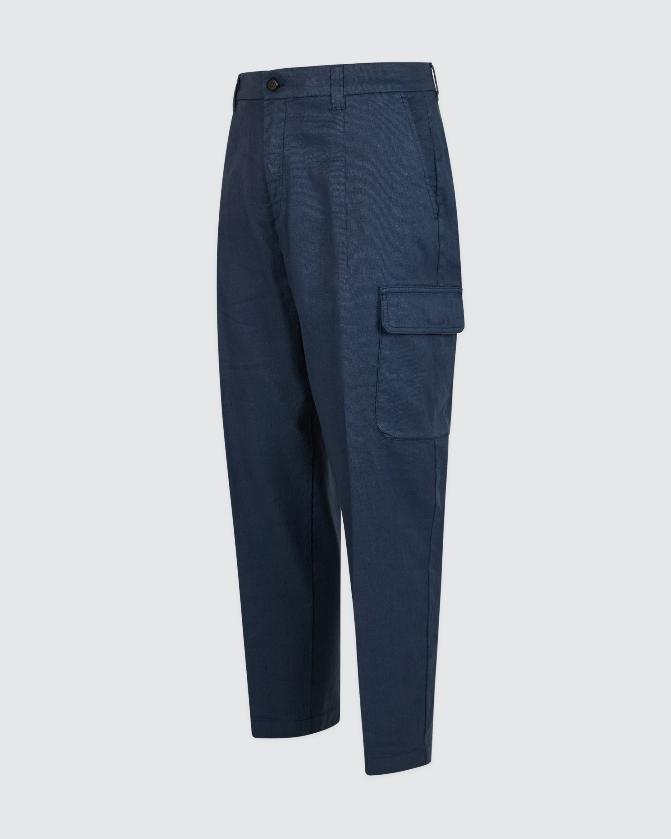 Men's Relaxed Fit Cargo Trousers in Cotton and Linen Blend - 5