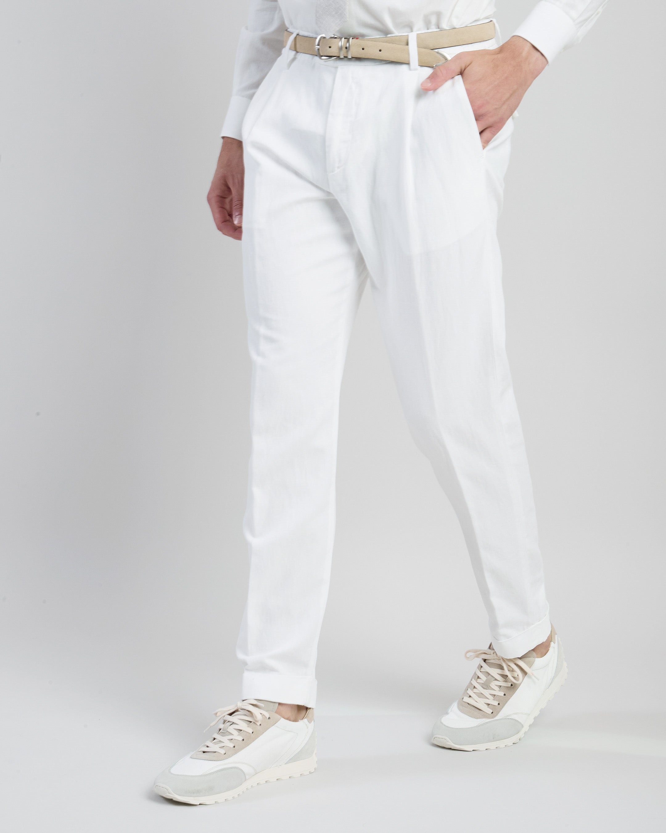 Men's Cotton Linen Chino Trousers with Pleats