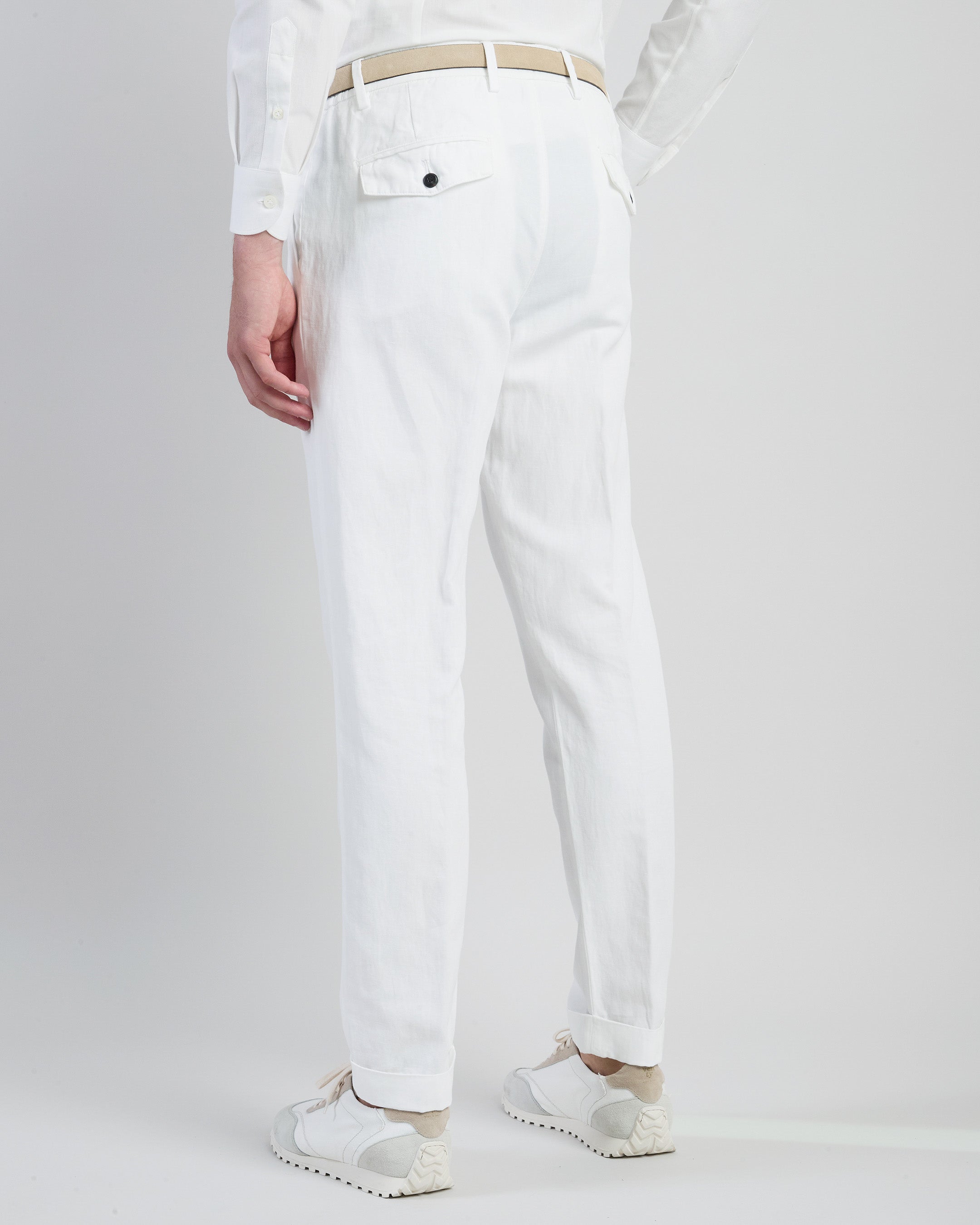 Men's Cotton Linen Chino Trousers with Pleats - 2