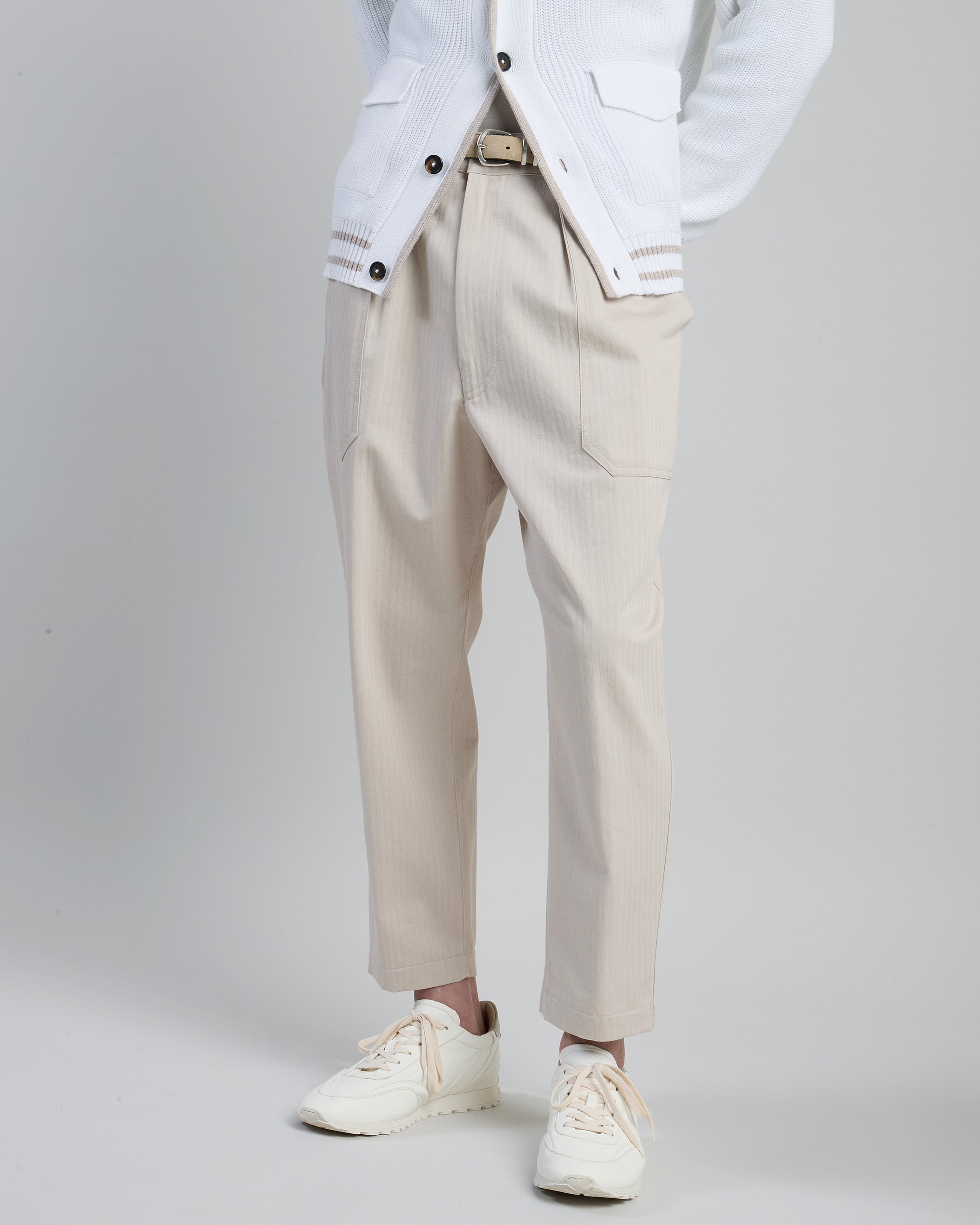 Men's Relaxed Fit Cotton Fatigue Trousers with Pleats - 1