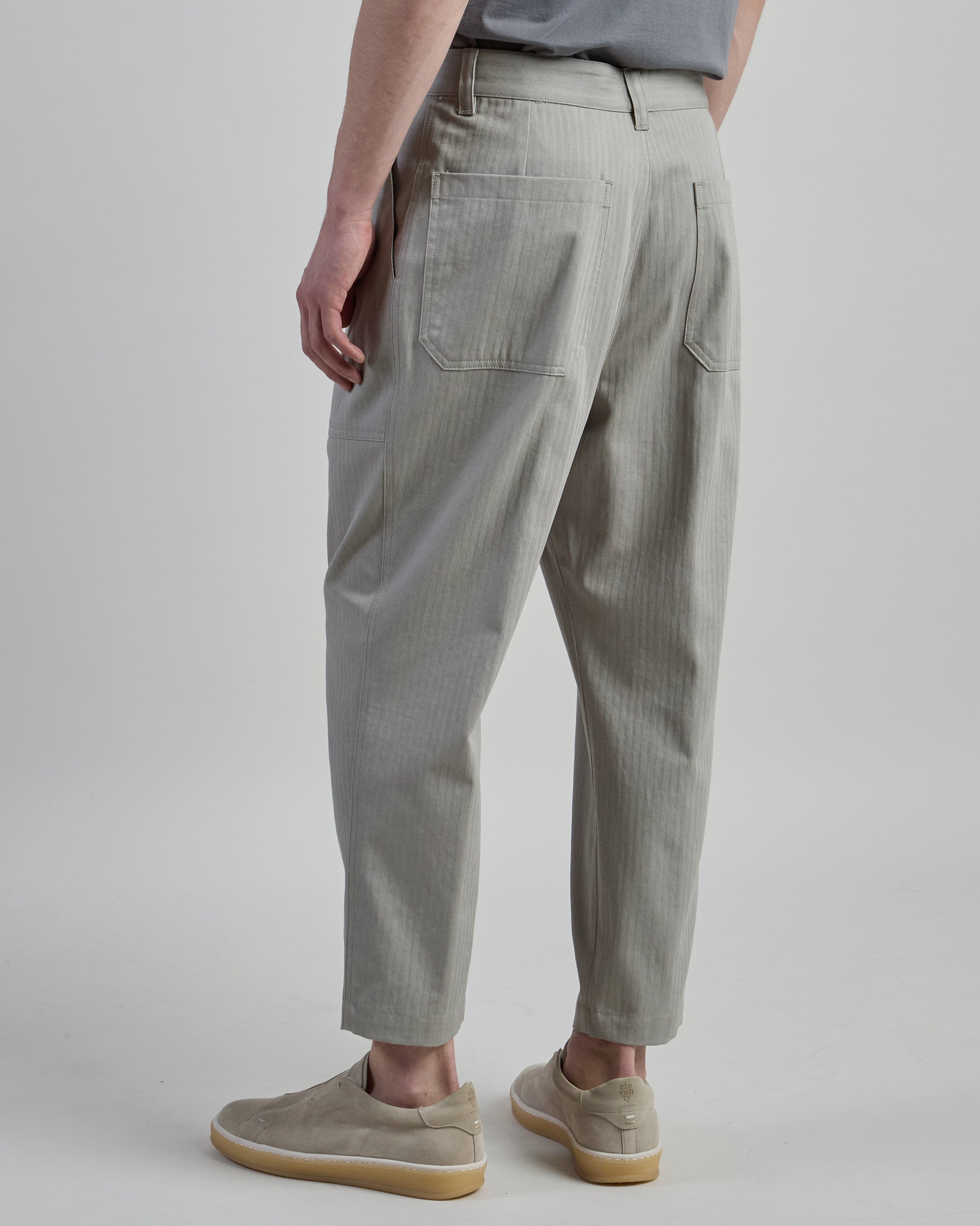 Men's Relaxed Fit Cotton Fatigue Trousers with Pleats
