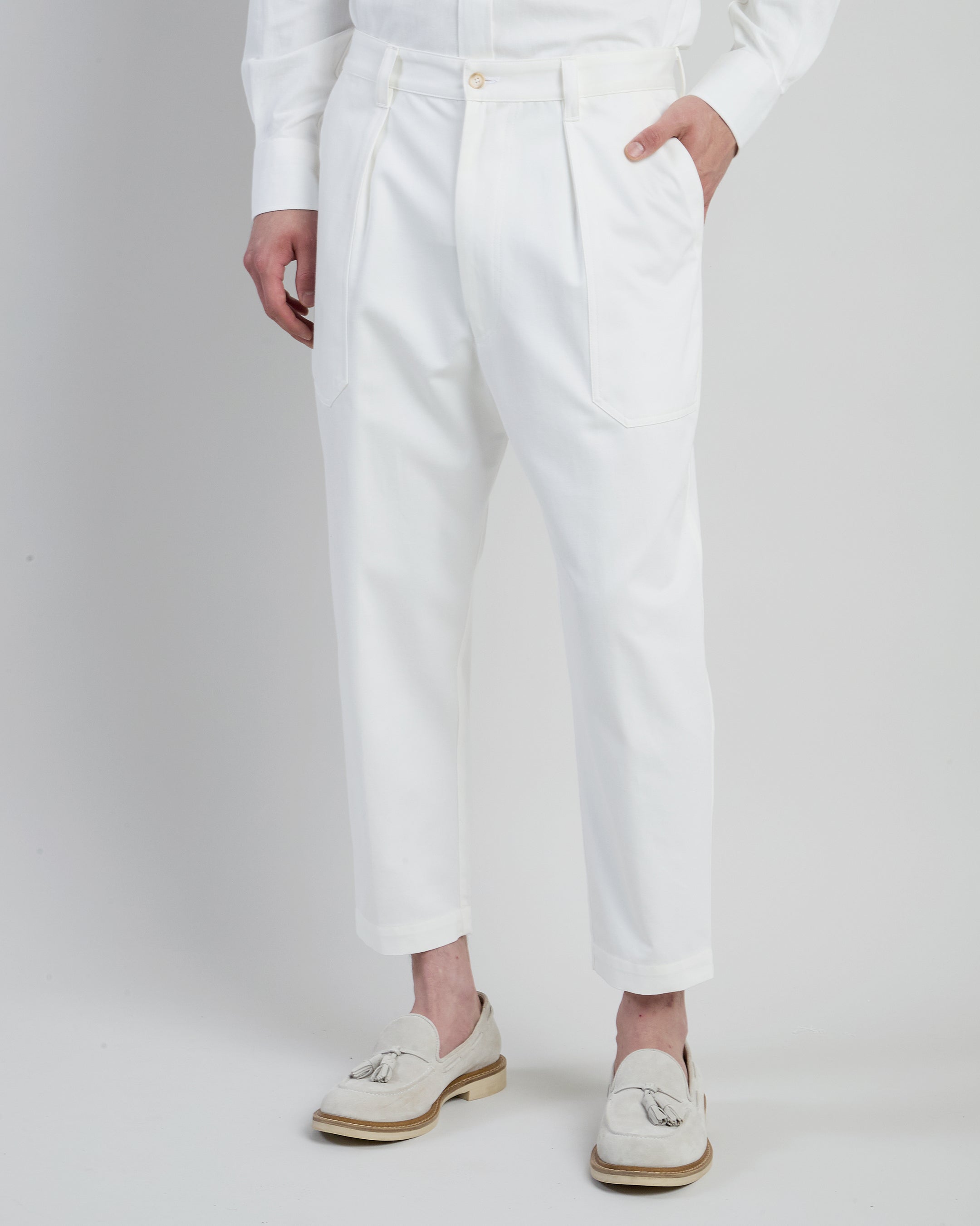 Men's Relaxed Fit Cotton Fatigue Trousers with Pleats