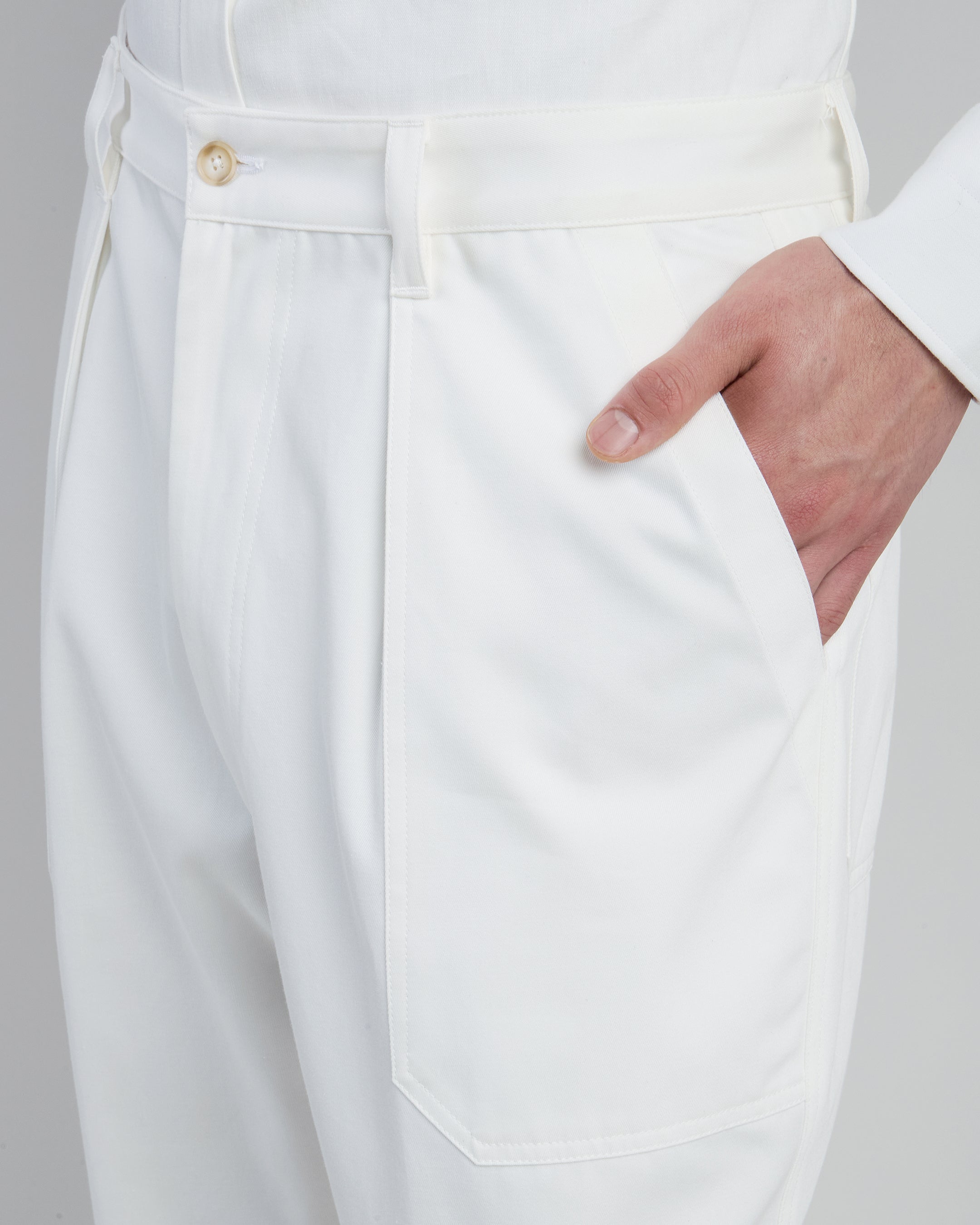 Men's Relaxed Fit Cotton Fatigue Trousers with Pleats - 3