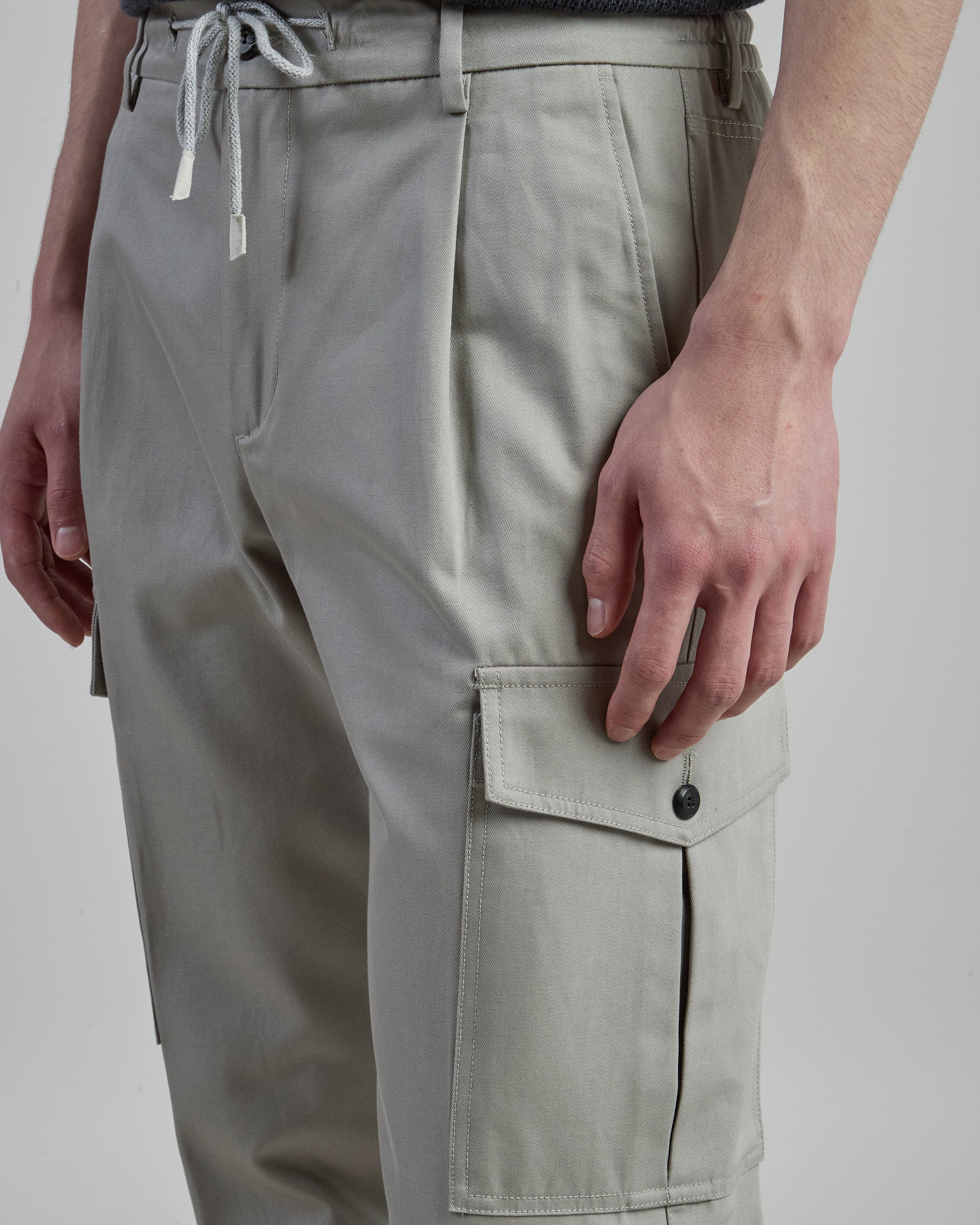 Men's Cotton Cargo Trousers with Drawstring and Zip - 4