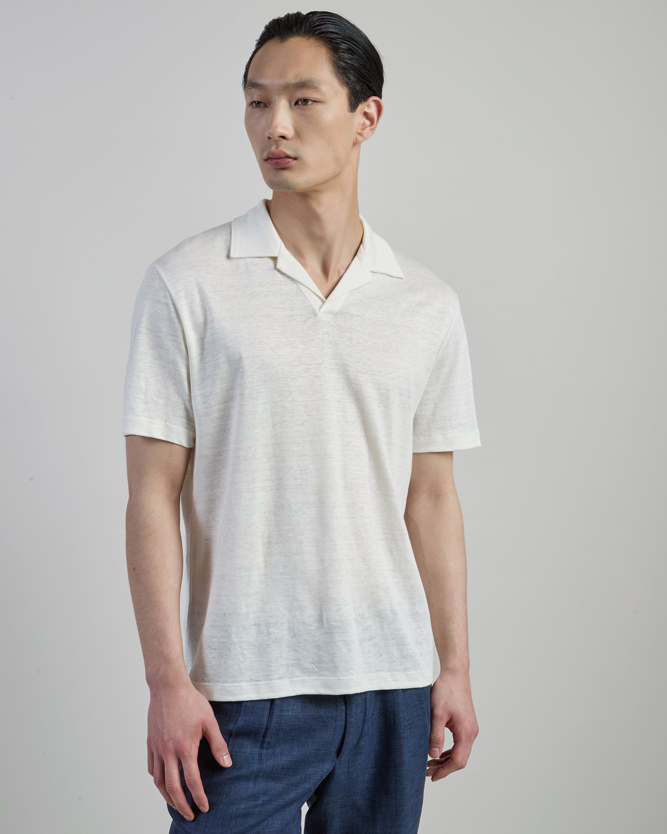 Men's Linen Polo Shirt with Bowling Collar - 1