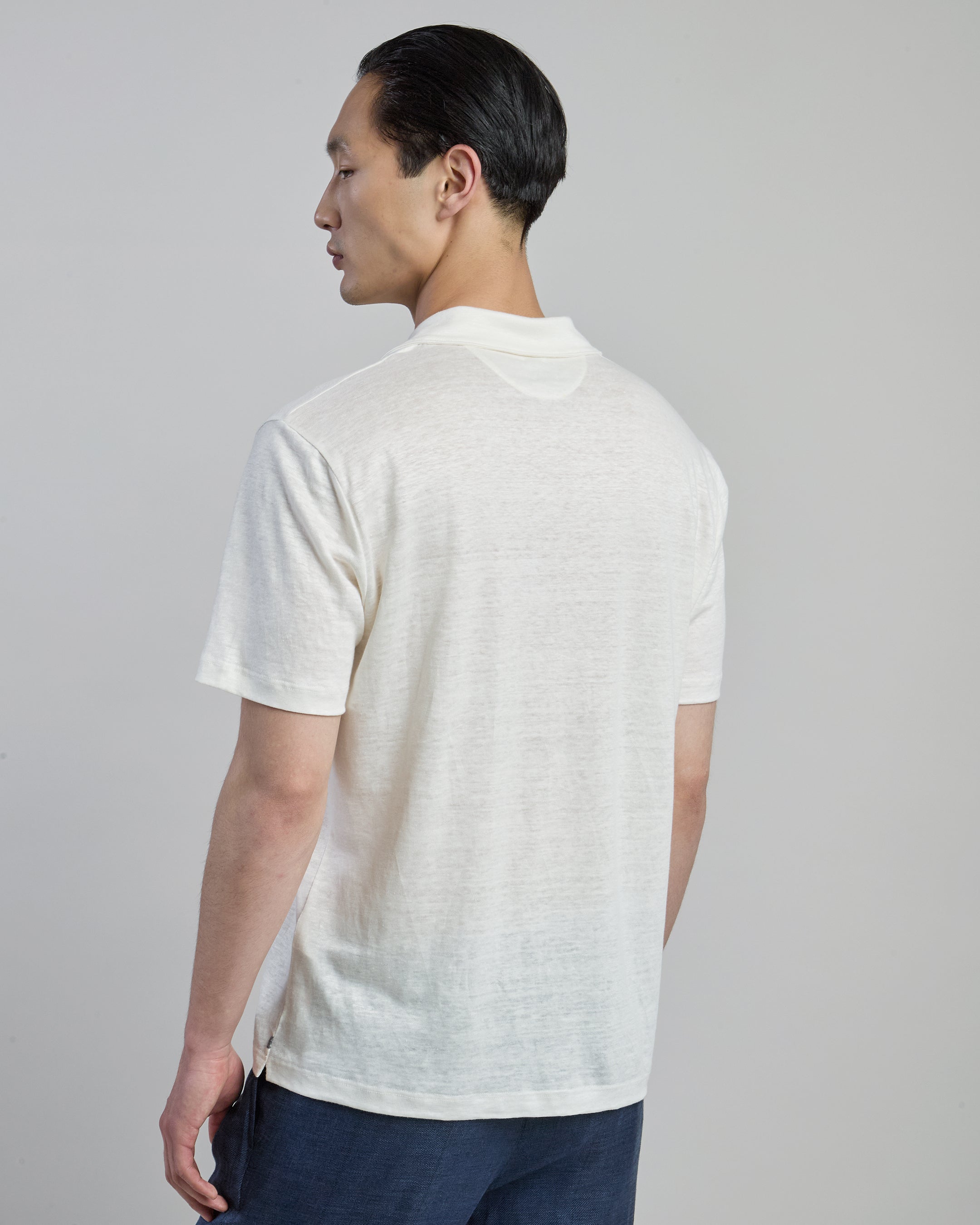 Men's Linen Polo Shirt with Bowling Collar alternative