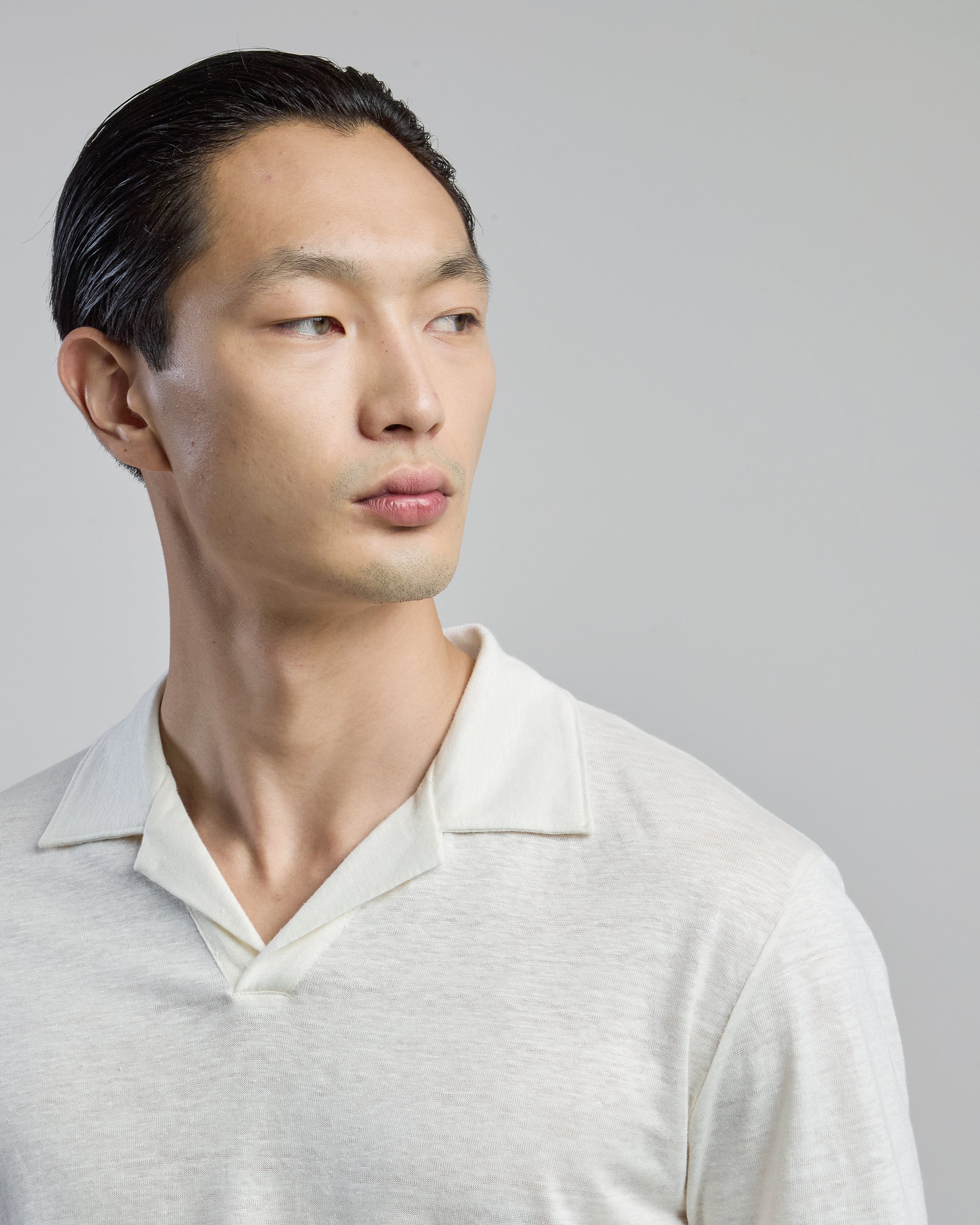 Men's Linen Polo Shirt with Bowling Collar
