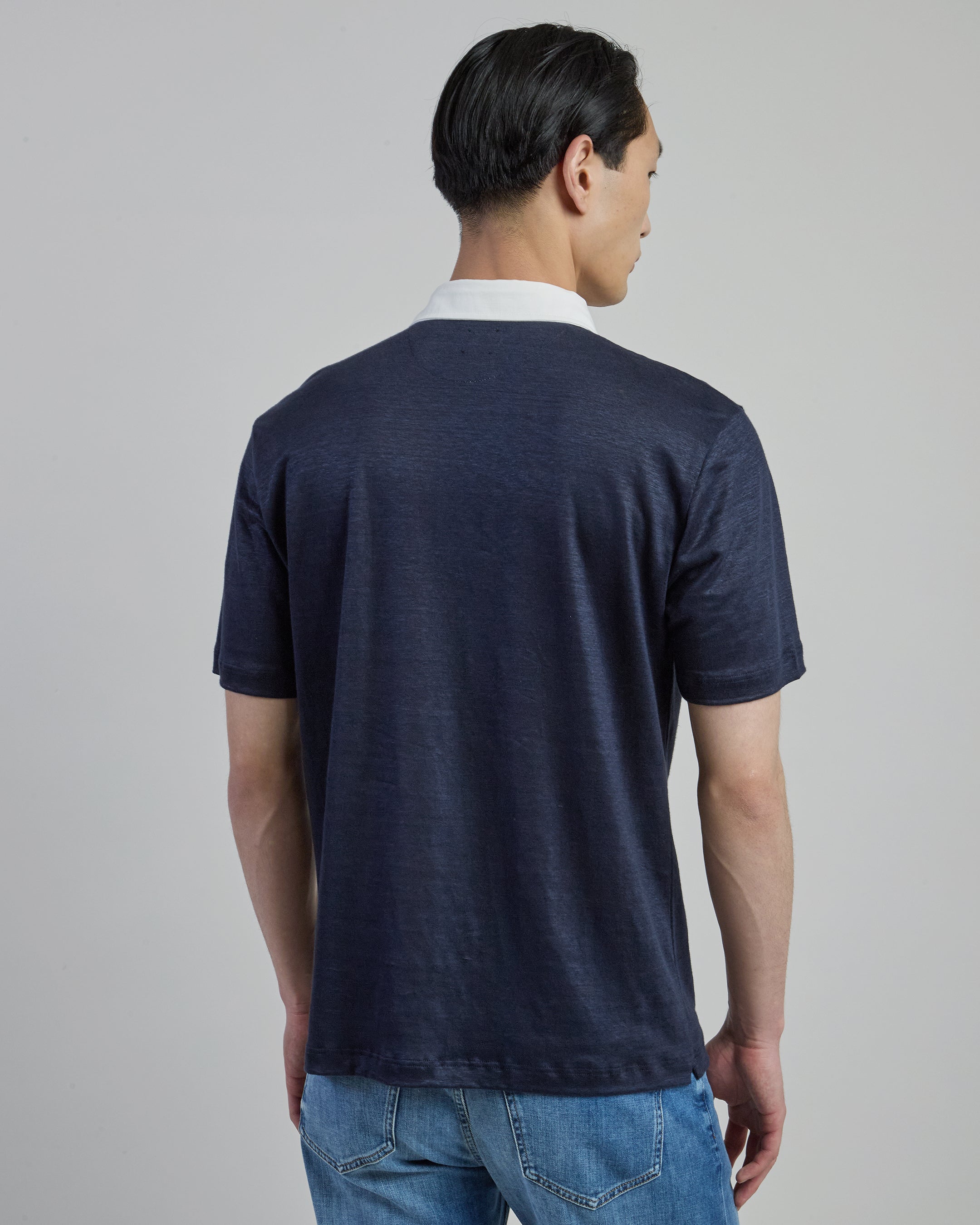Men's Linen Jersey Polo Shirt with Contrast Collar alternative