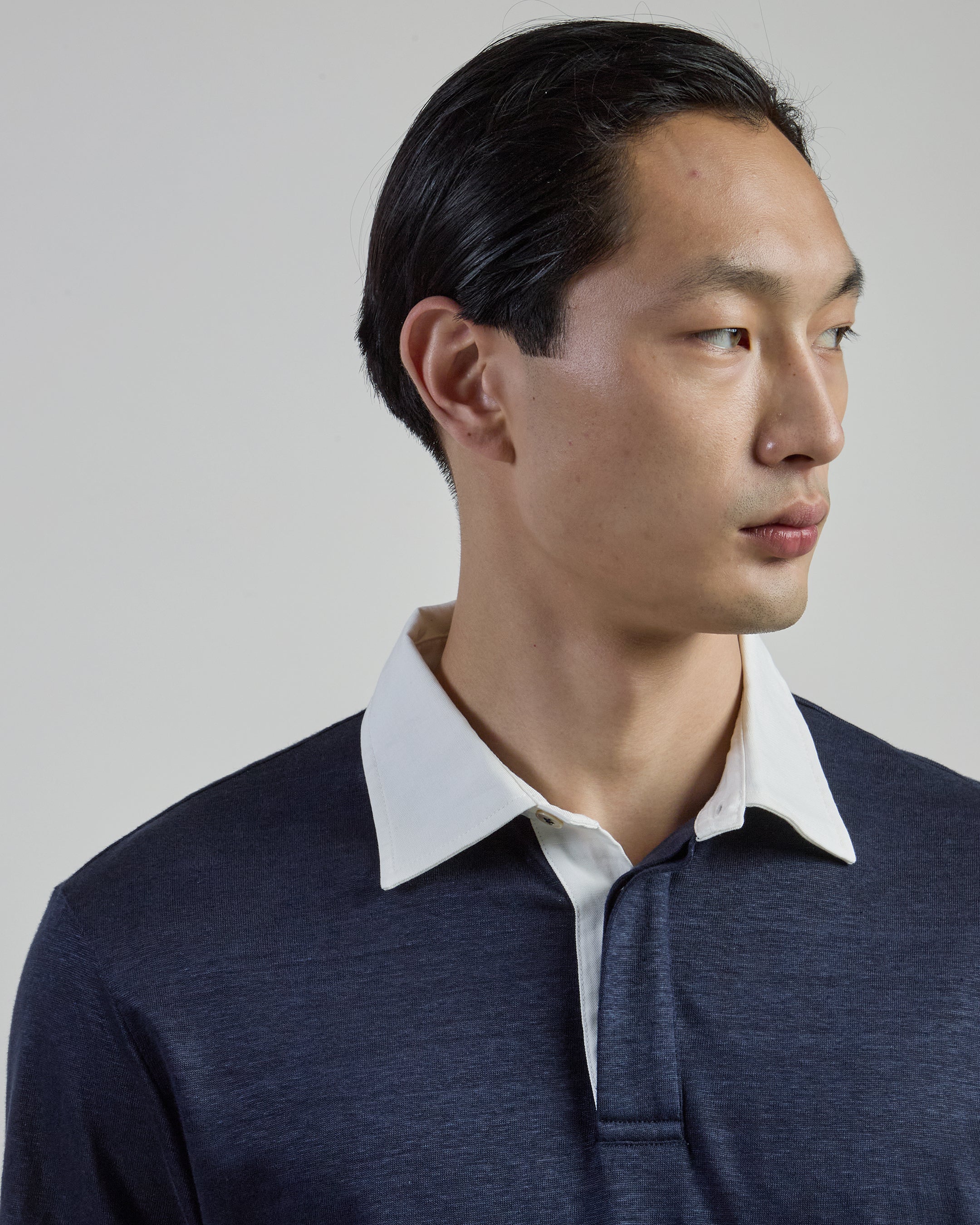 Men's Linen Jersey Polo Shirt with Contrast Collar - 3