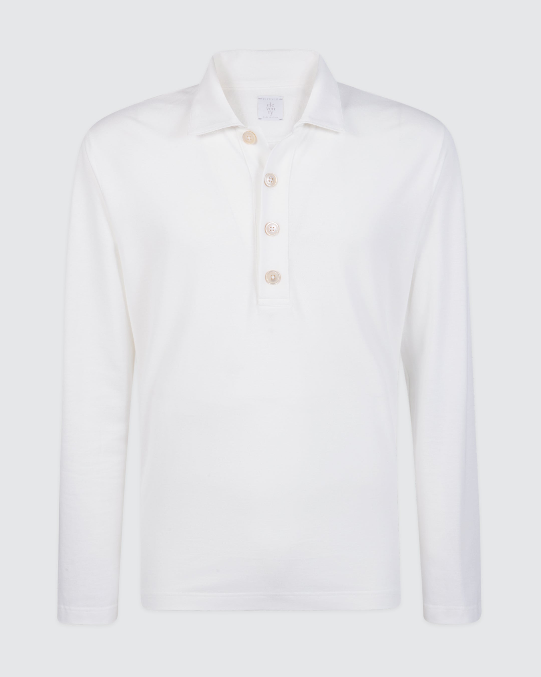 Men's Long Sleeve Cotton Pique Polo with Pearl Buttons - 4