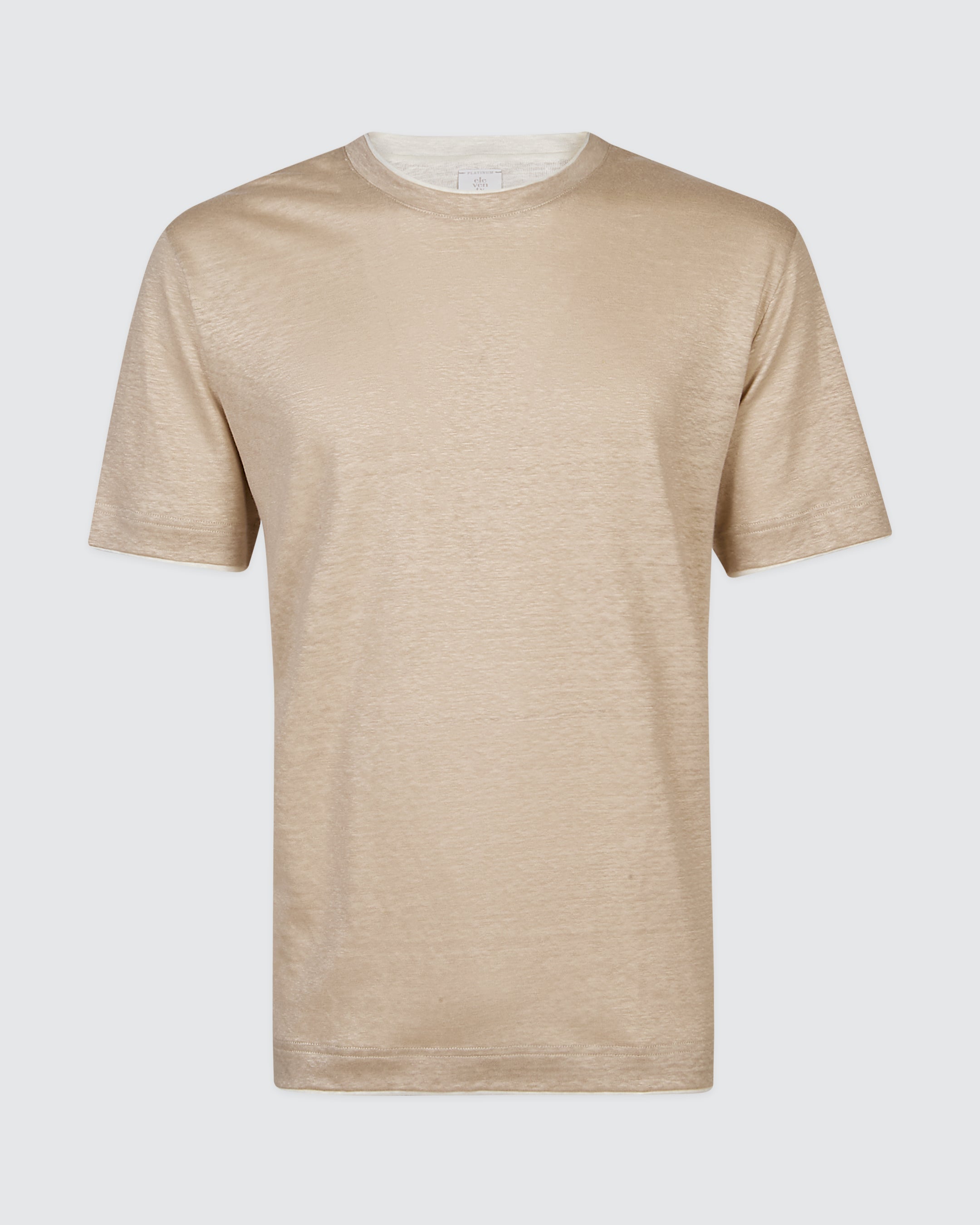 Men's Crew Neck Linen T-shirt with High Collar - 5