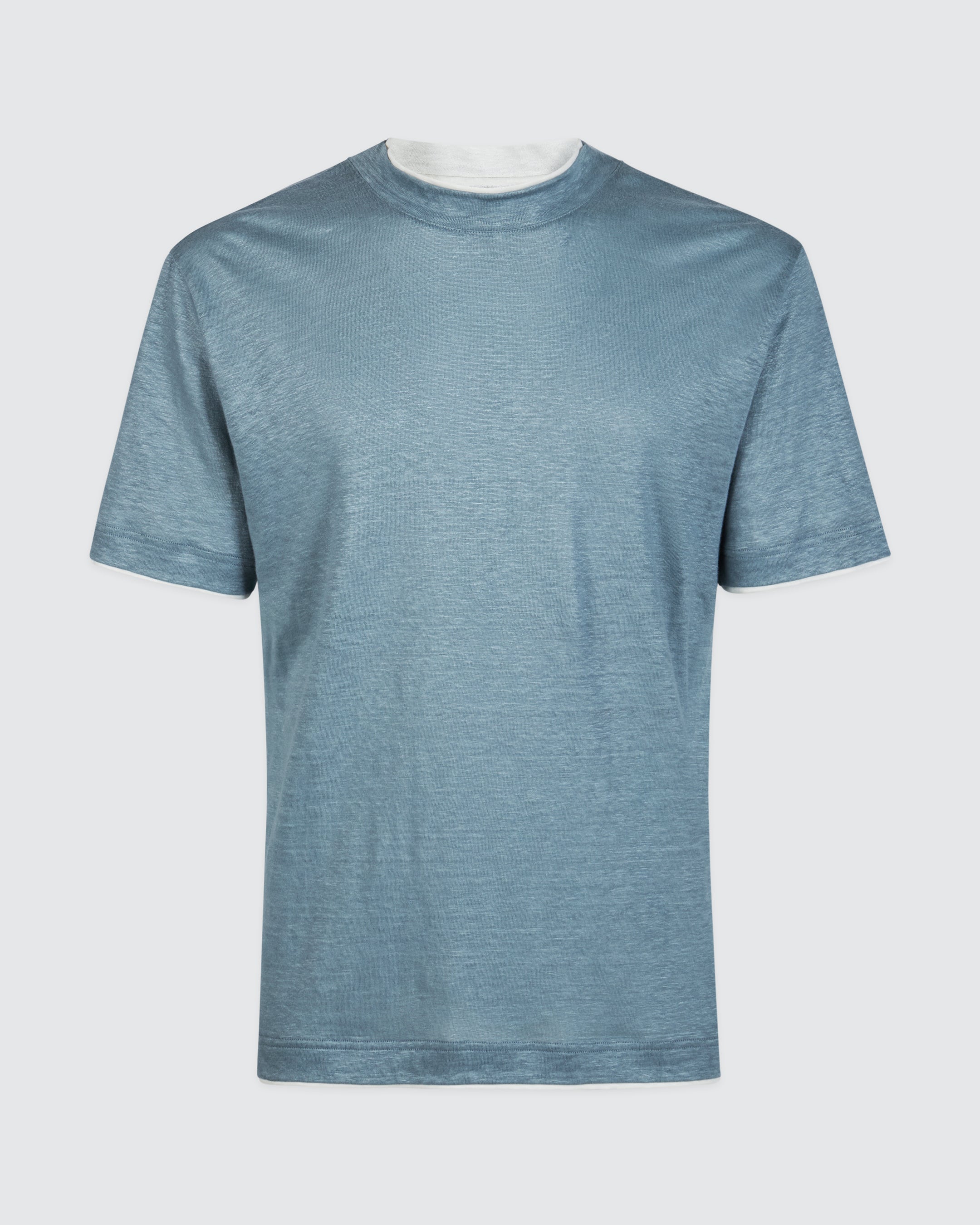 Men's Crew Neck Linen T-shirt with High Collar