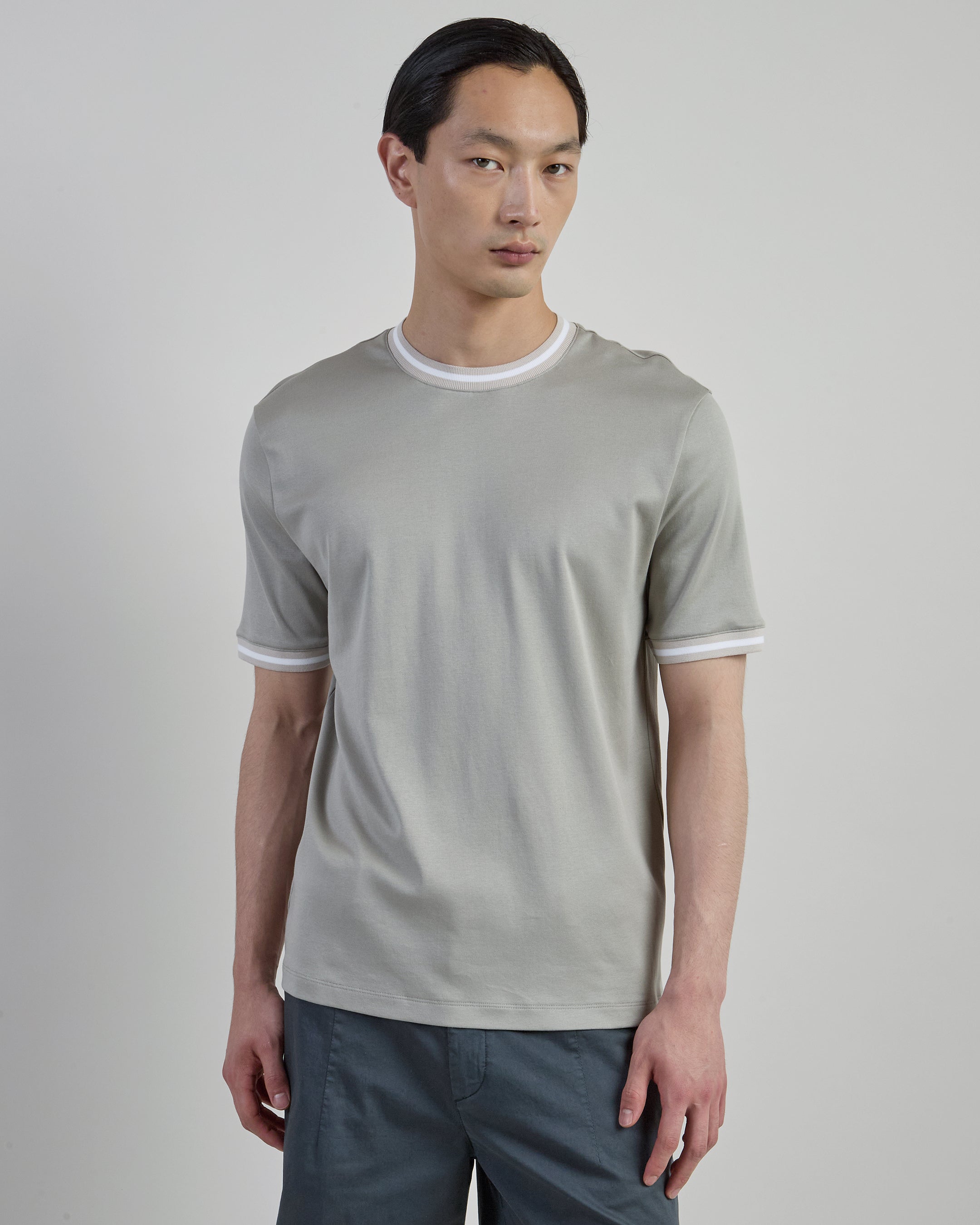 Men's Giza Cotton Crew Neck T-Shirt with Knit Trim