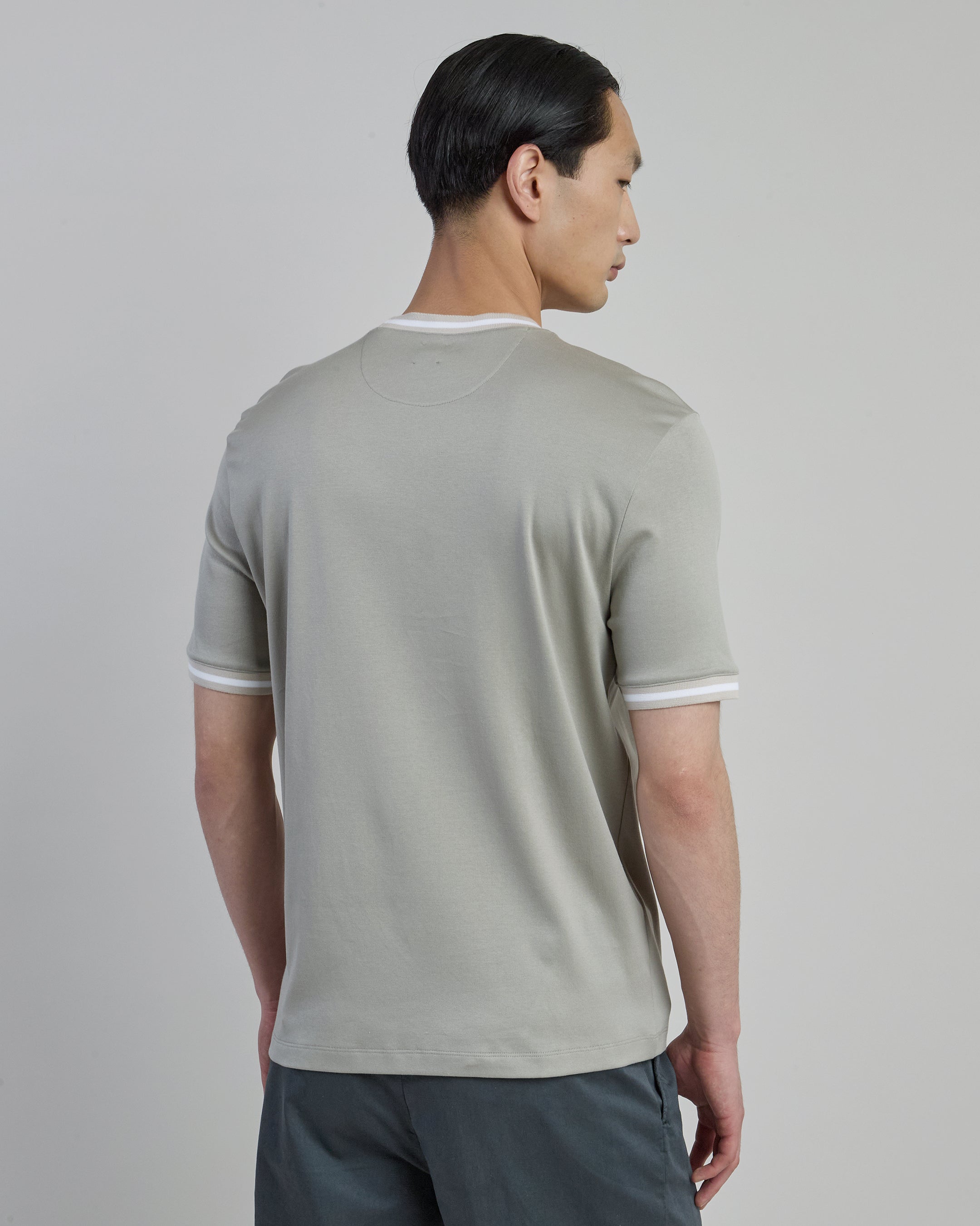 Men's Giza Cotton Crew Neck T-Shirt with Knit Trim - 2