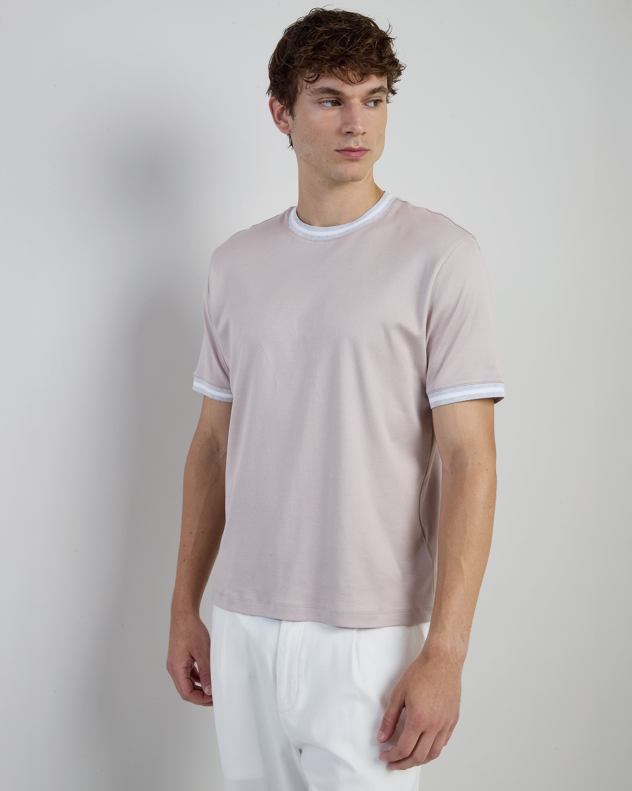 Men's Giza Cotton Crew Neck T-Shirt with Knit Trim - 9