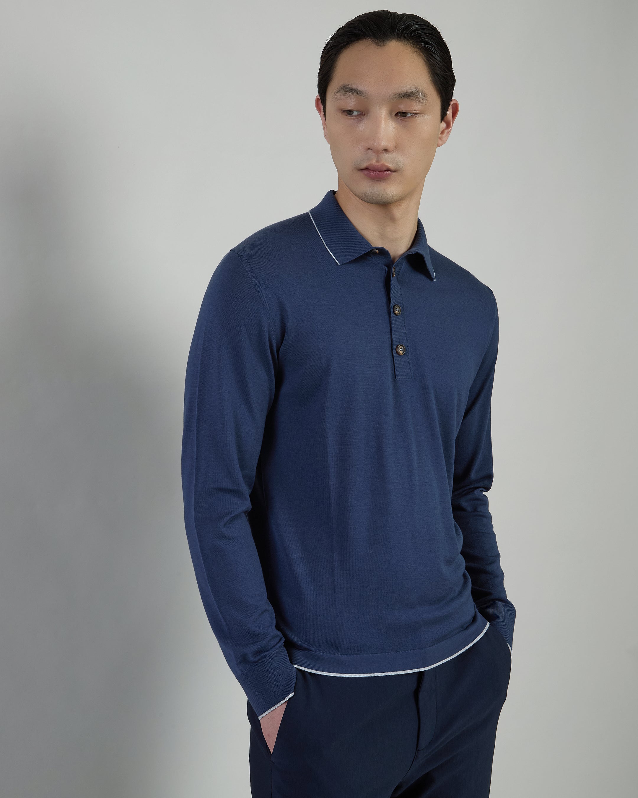 14 Micron Merino Wool Long-Sleeve Knitted Polo Shirt - 1
