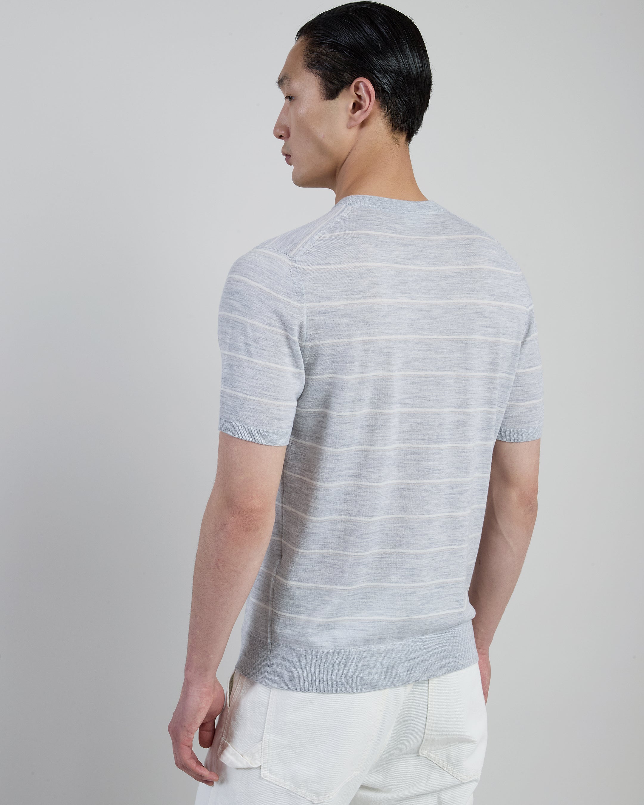 Men's 14 Micron Merino Wool Striped Crew Neck Sweater alternative