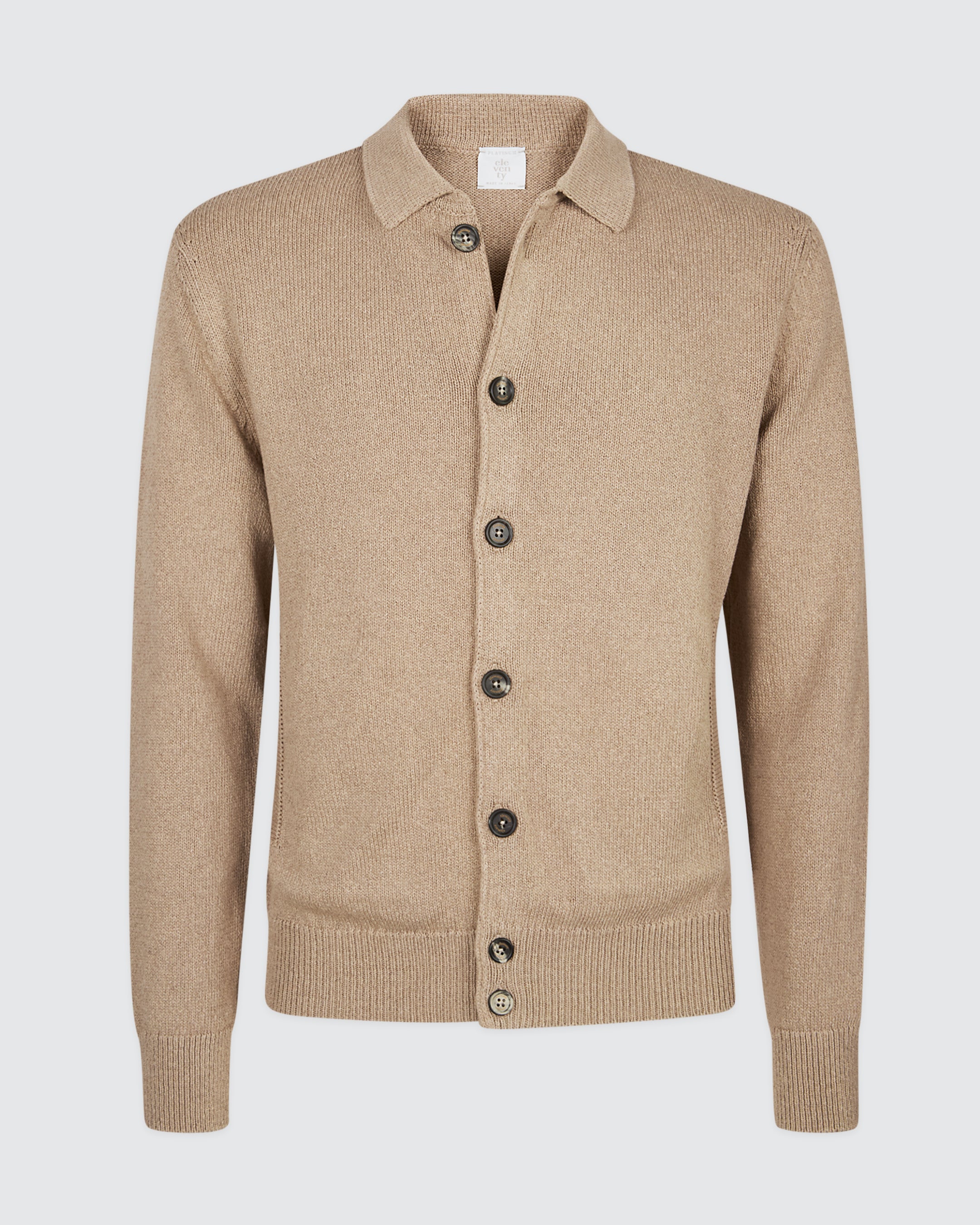 Men's Cotton Silk Knit Jacket with Horn Buttons - 5