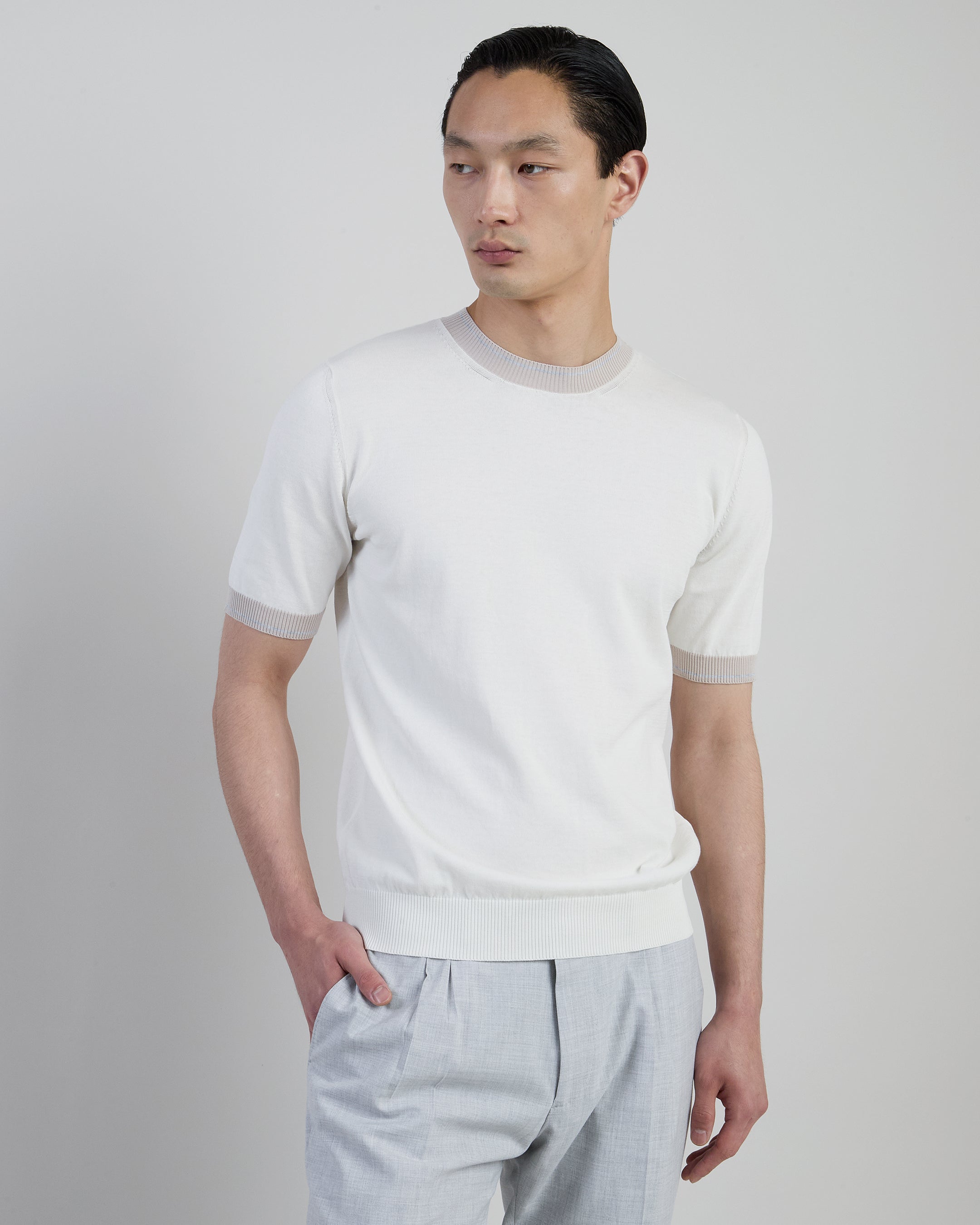 Men's Short Sleeve Cotton Crew Neck Sweater - 1