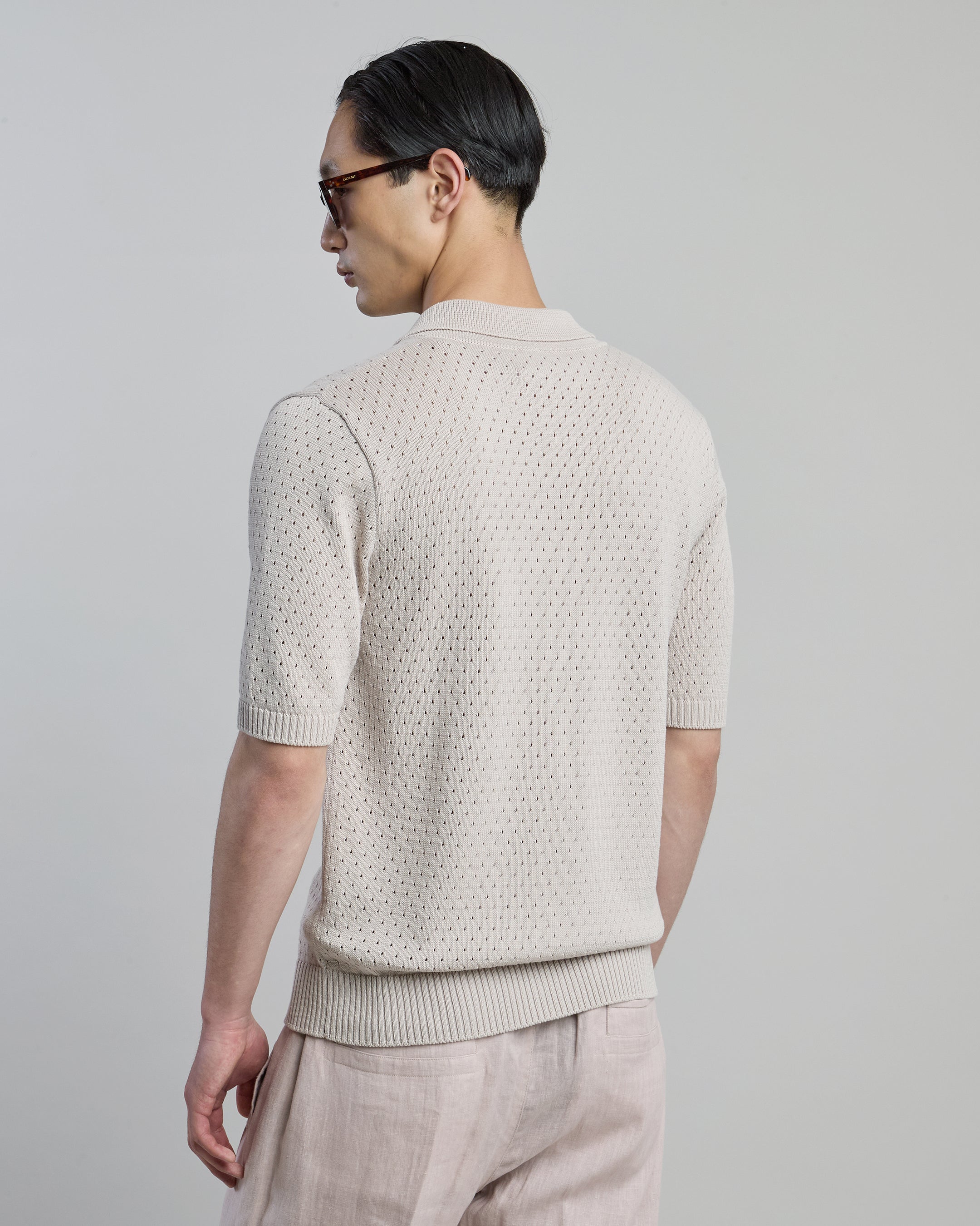 Men's Short Sleeve Perforated Cotton Knitted Shirt - 2