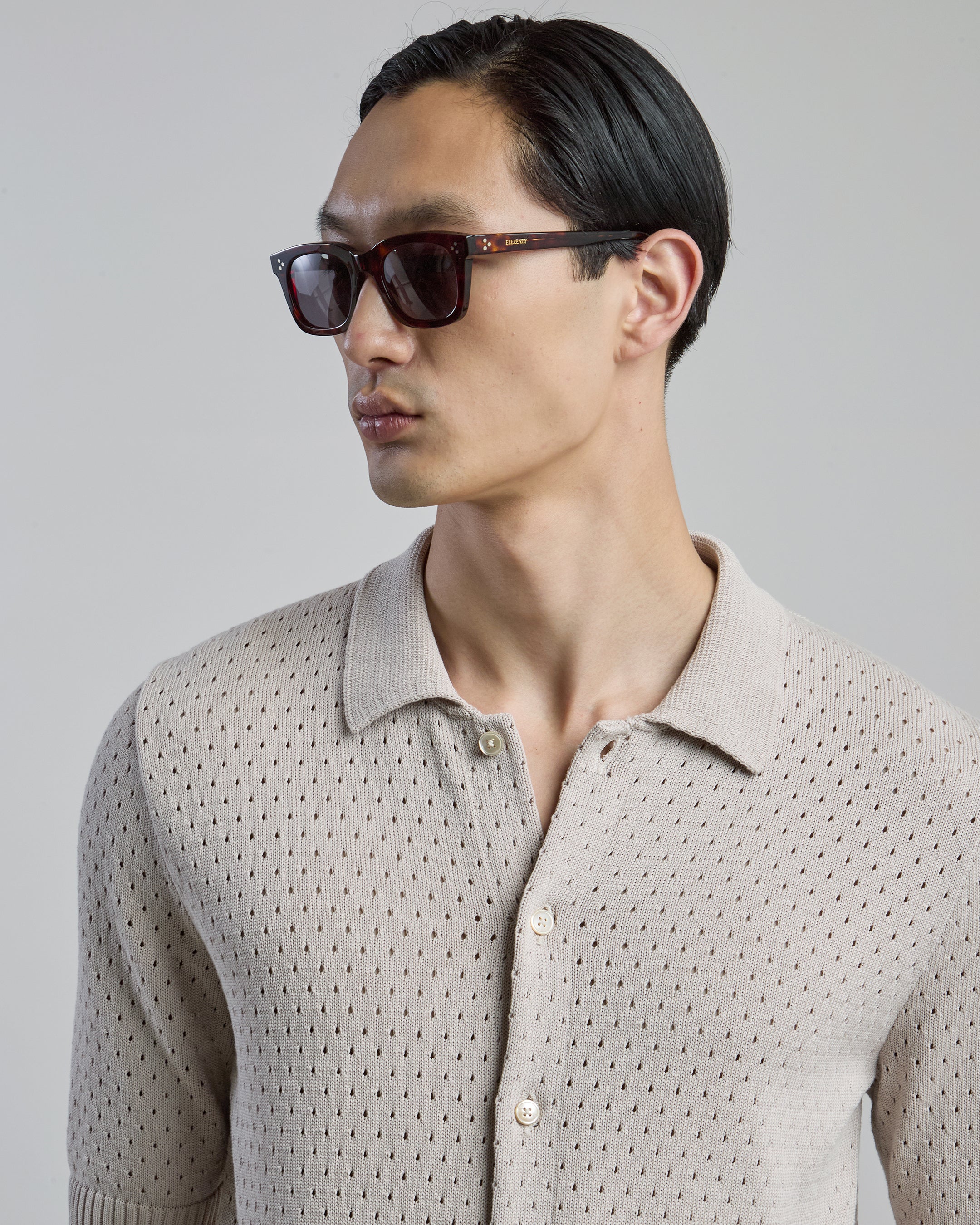 Men's Short Sleeve Perforated Cotton Knitted Shirt - 3