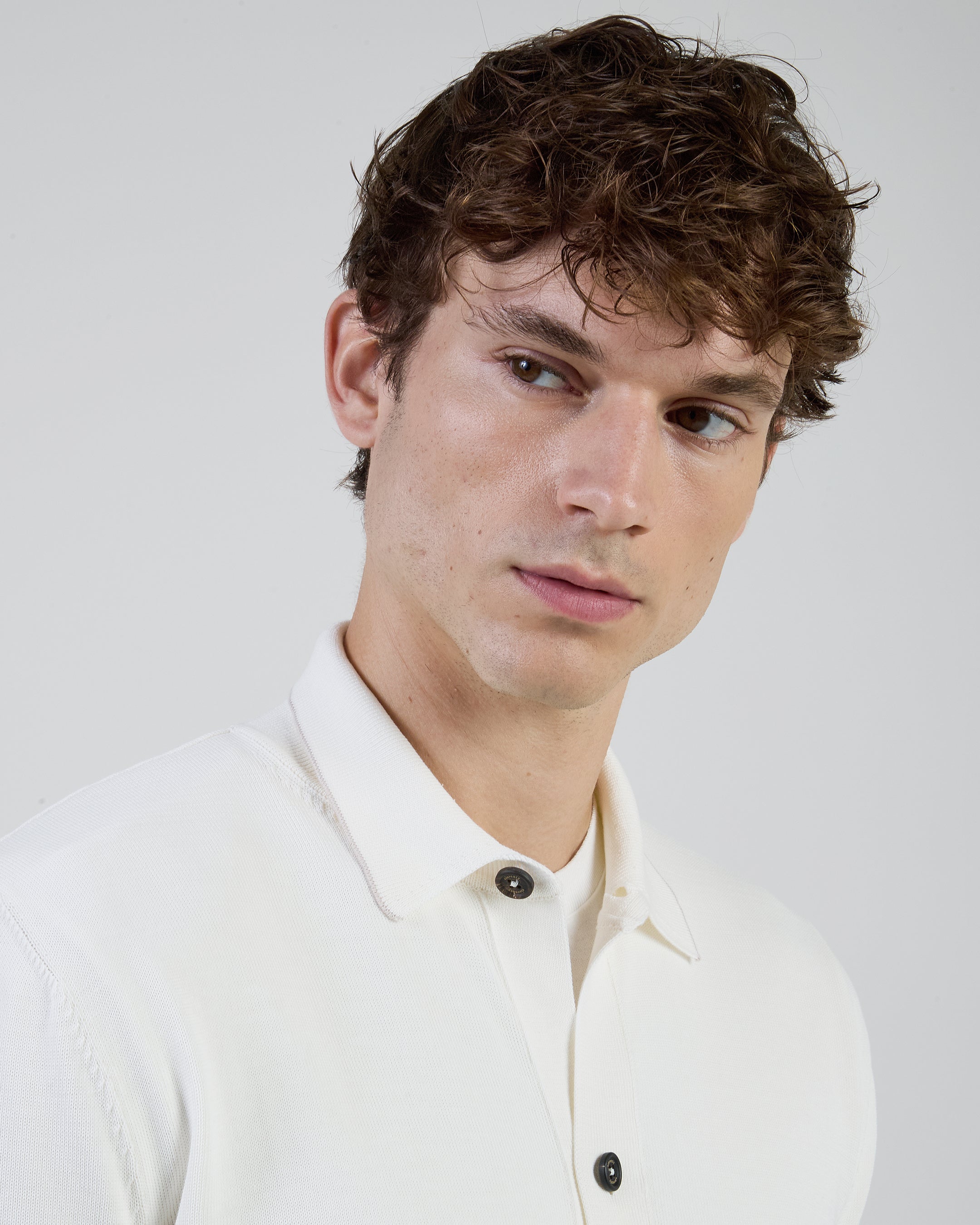 Men's Gauge 12 Cotton Knitted Shirt with Horn Buttons - 3