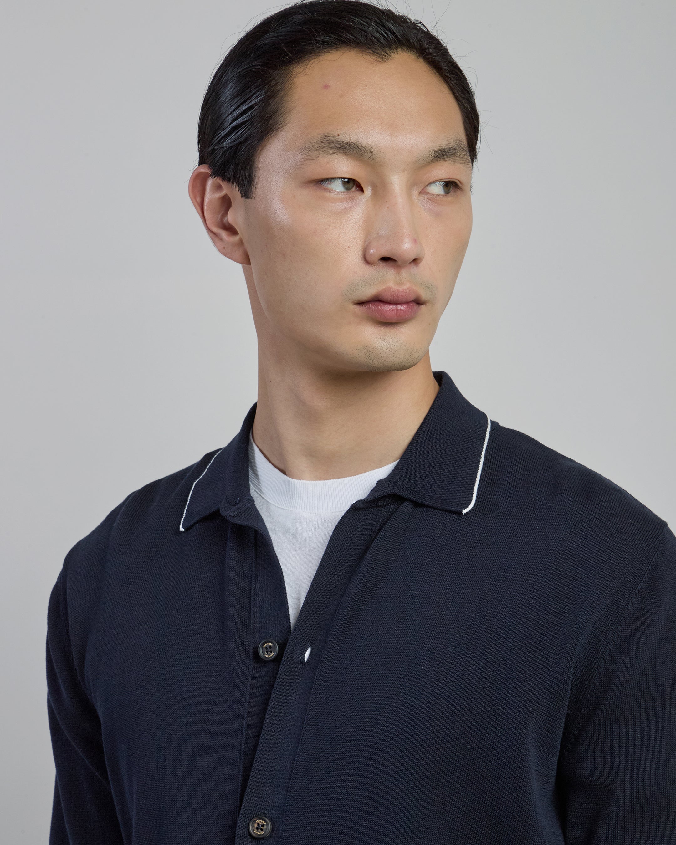 Men's Gauge 12 Cotton Knitted Shirt with Horn Buttons - 7