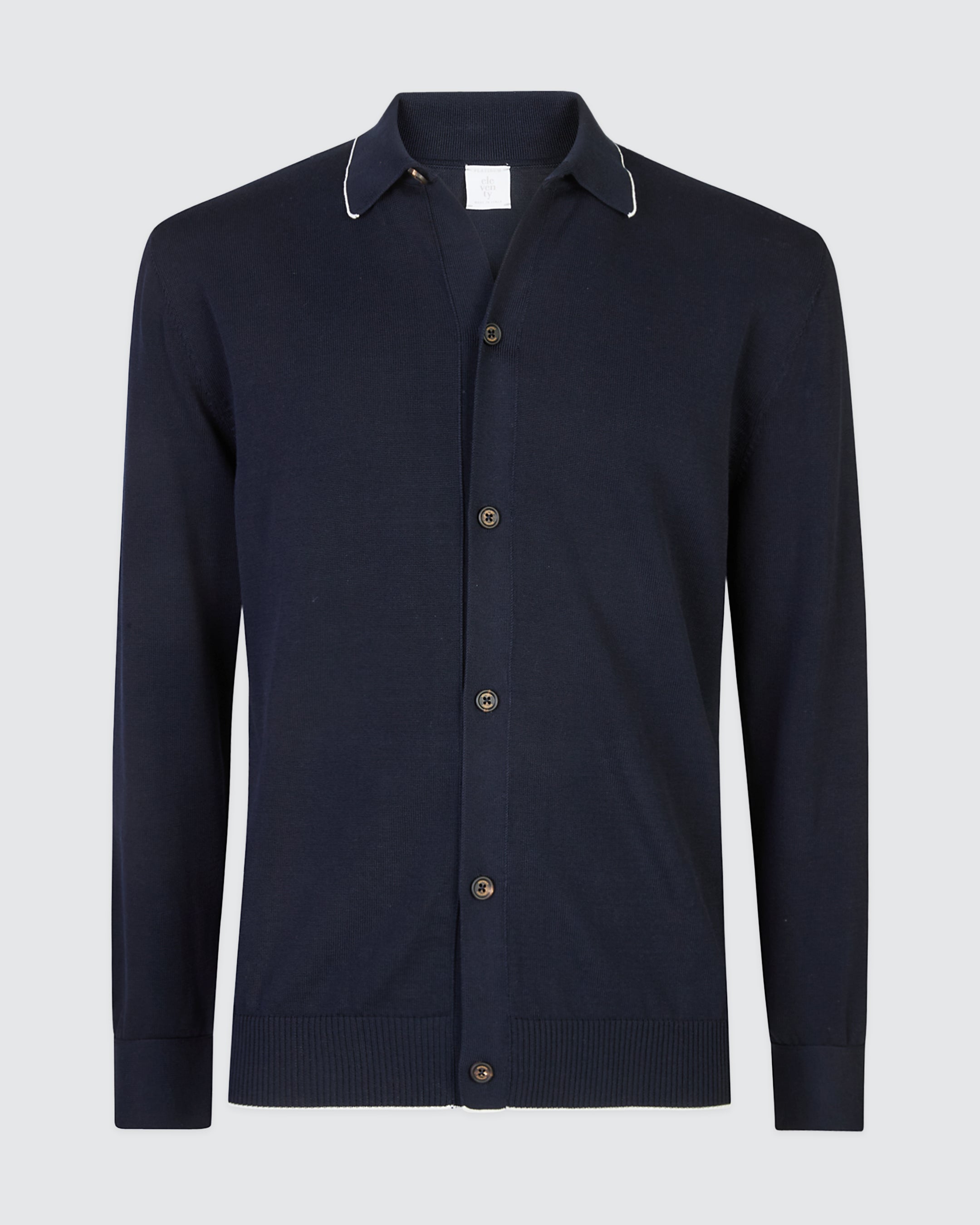 Men's Gauge 12 Cotton Knitted Shirt with Horn Buttons - 8