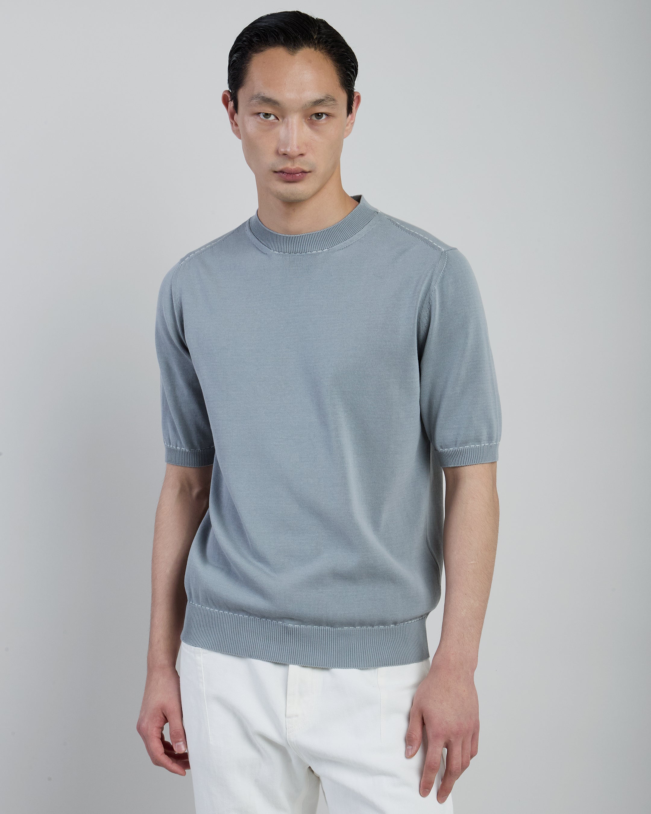 Men's Crew Neck Sweater in Fine Cool Cotton Gauge 12 - 5