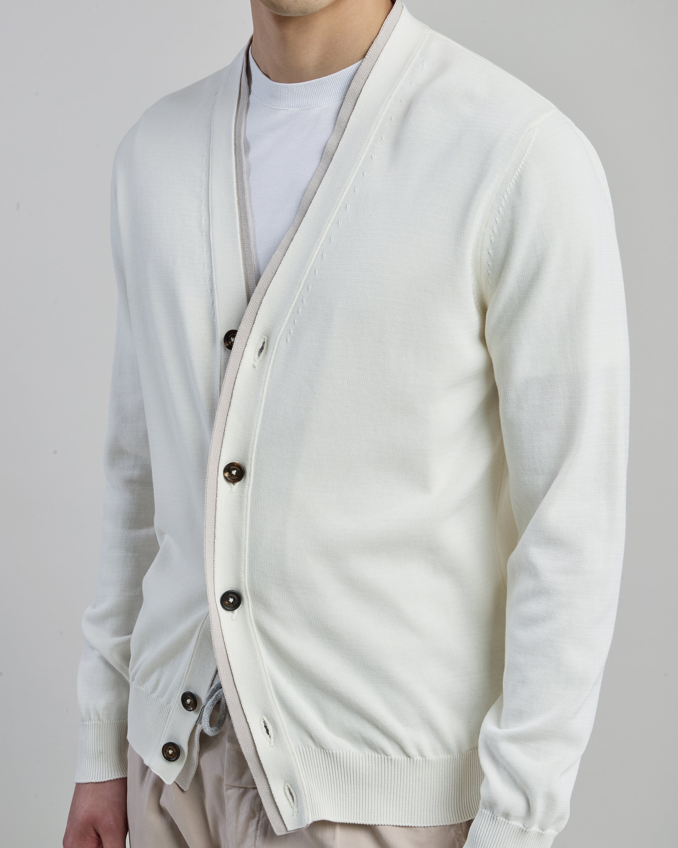 Cotton Cardigan with Contrast Placket and Horn Buttons - 3