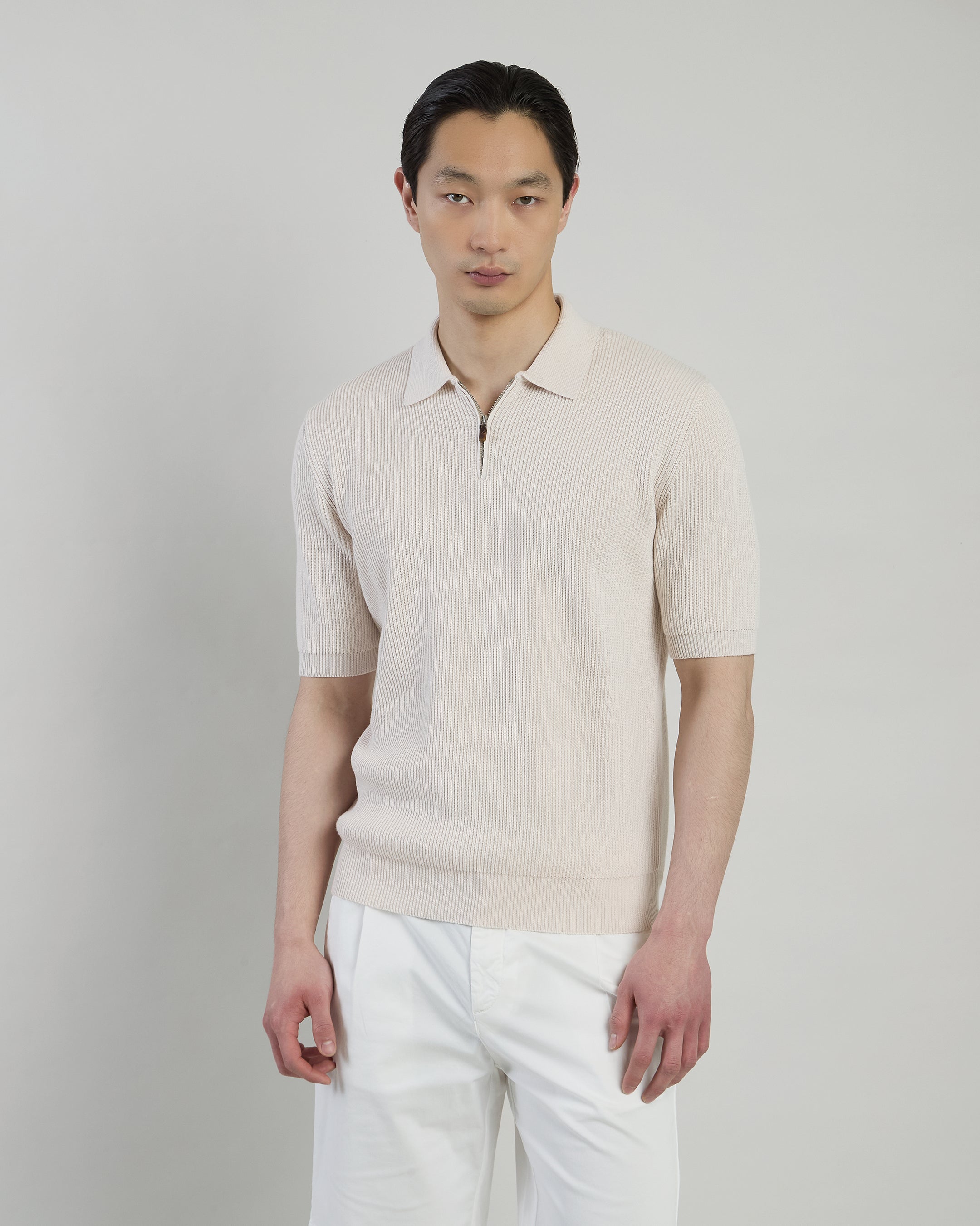 Men's Half-Zip Cotton and Cashmere Polo Sweater