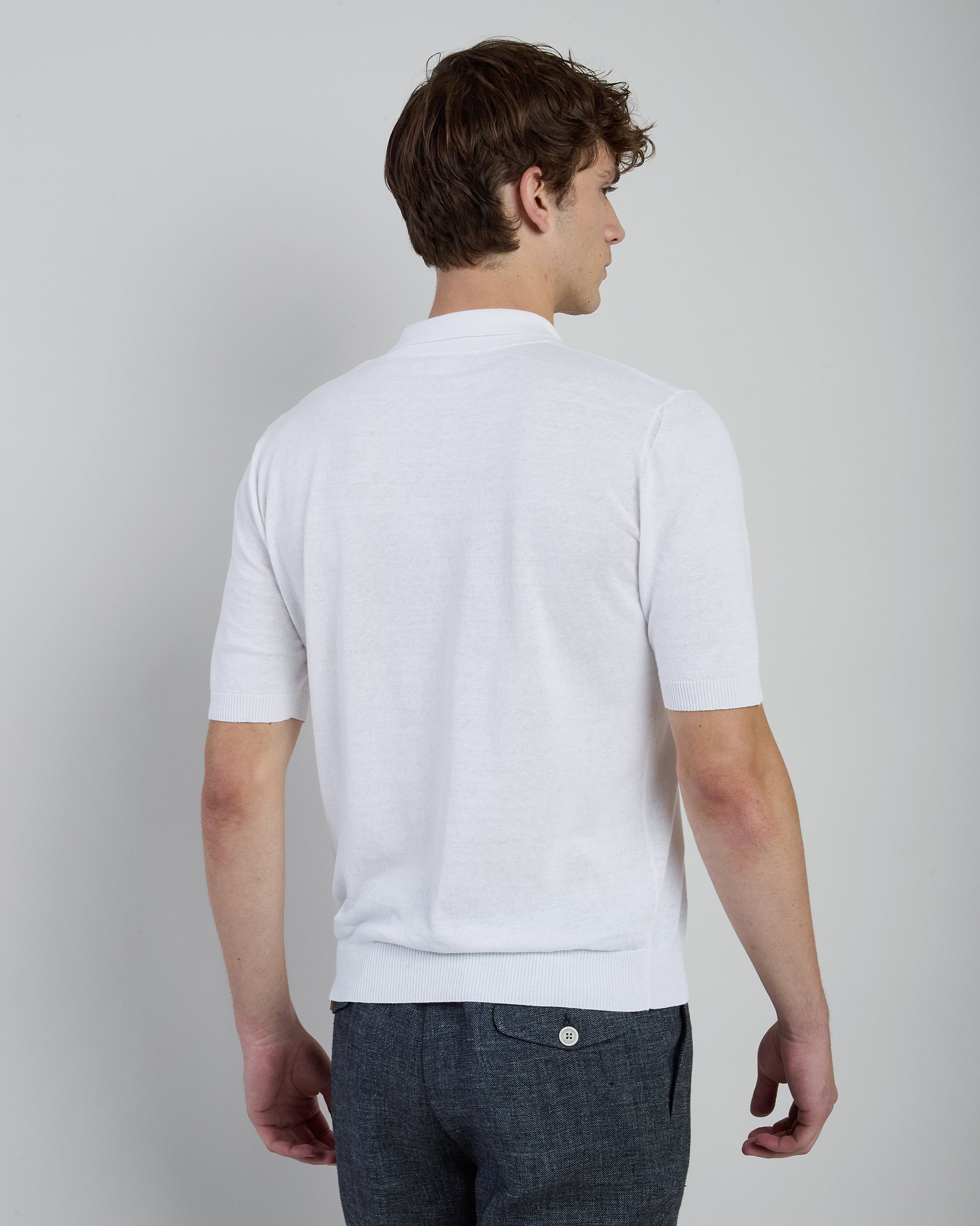 Linen and Cotton Knitted Polo Shirt - Bowling Collar - 2