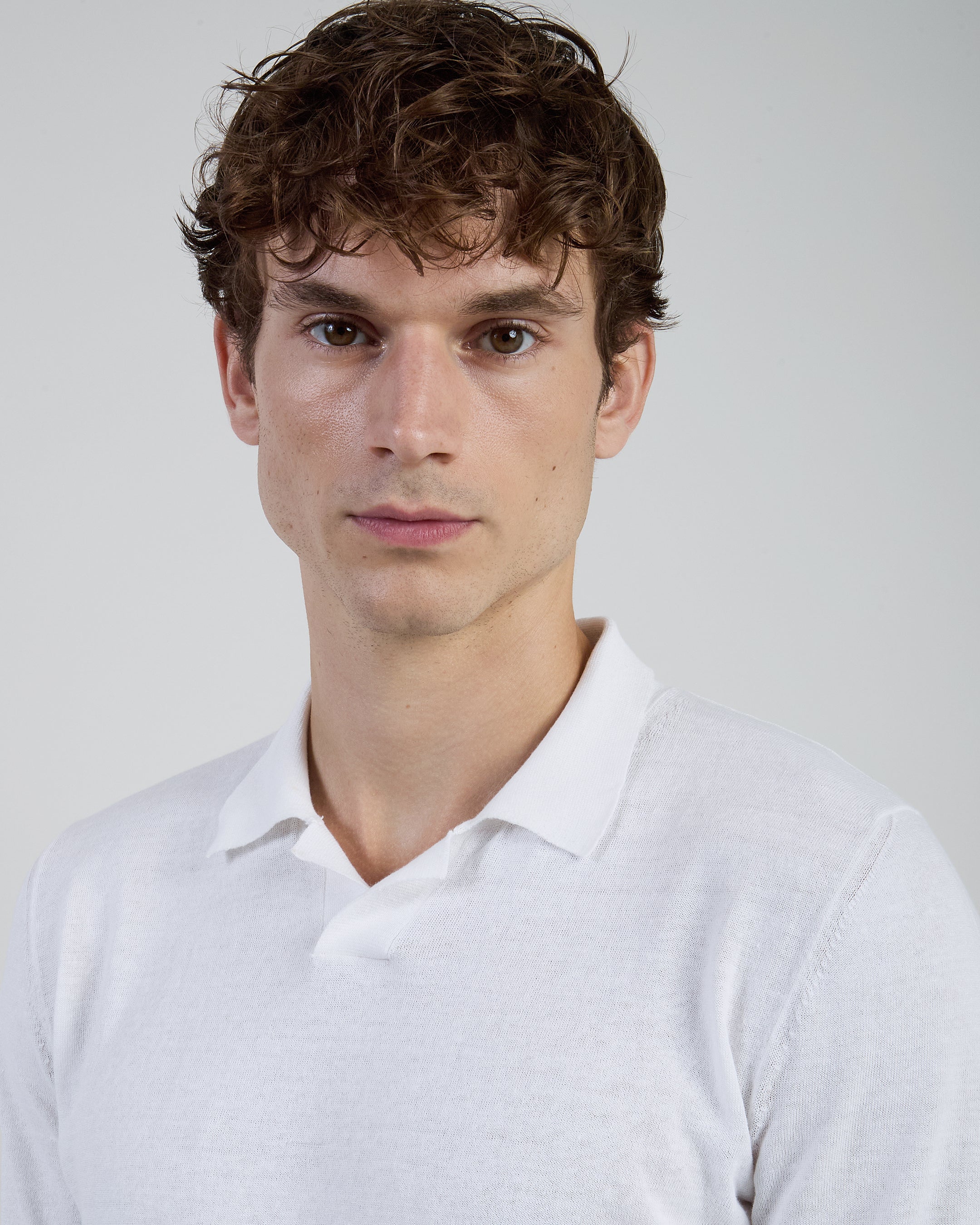 Linen and Cotton Knitted Polo Shirt - Bowling Collar - 3