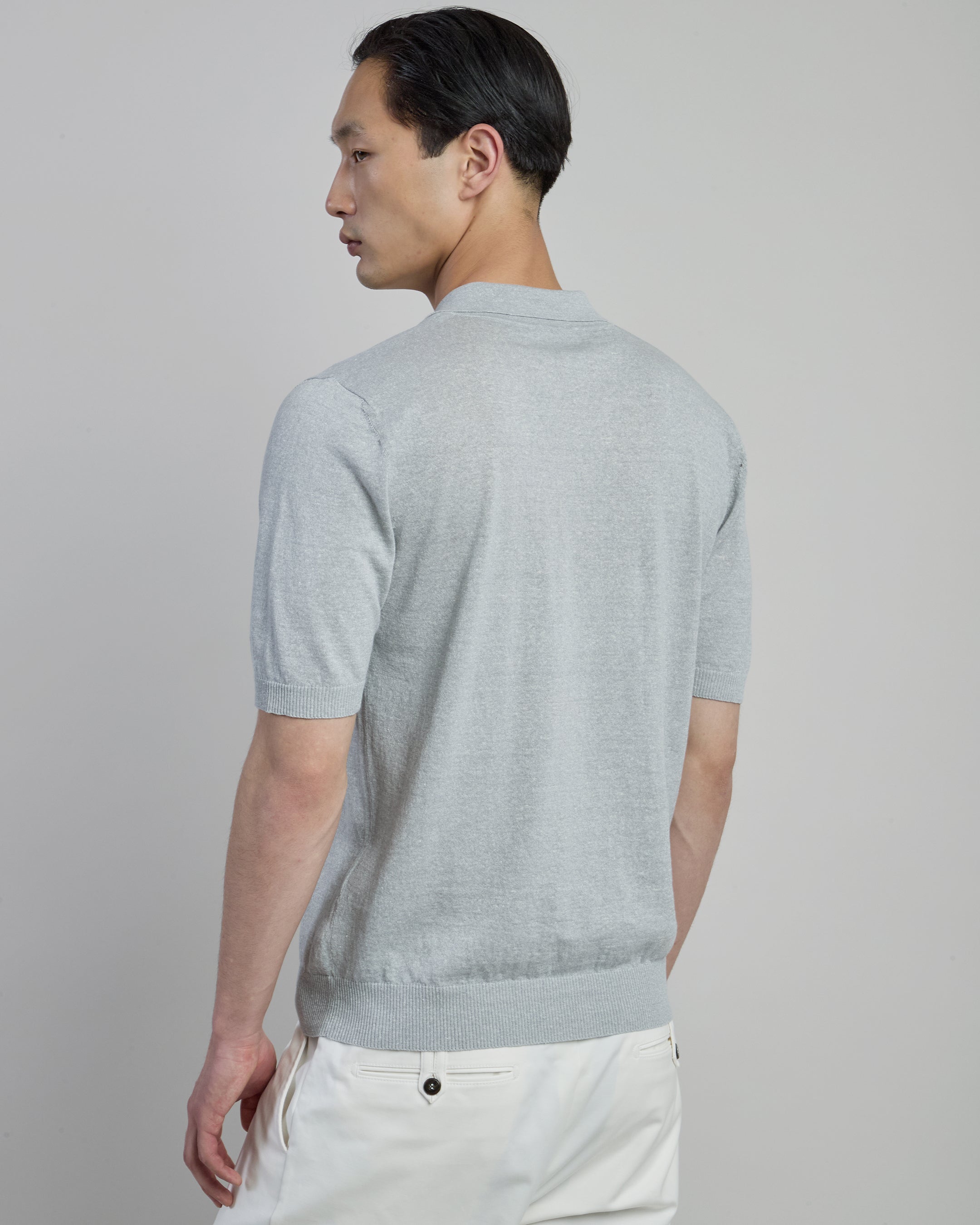 Linen and Cotton Knitted Polo Shirt - Bowling Collar - 6
