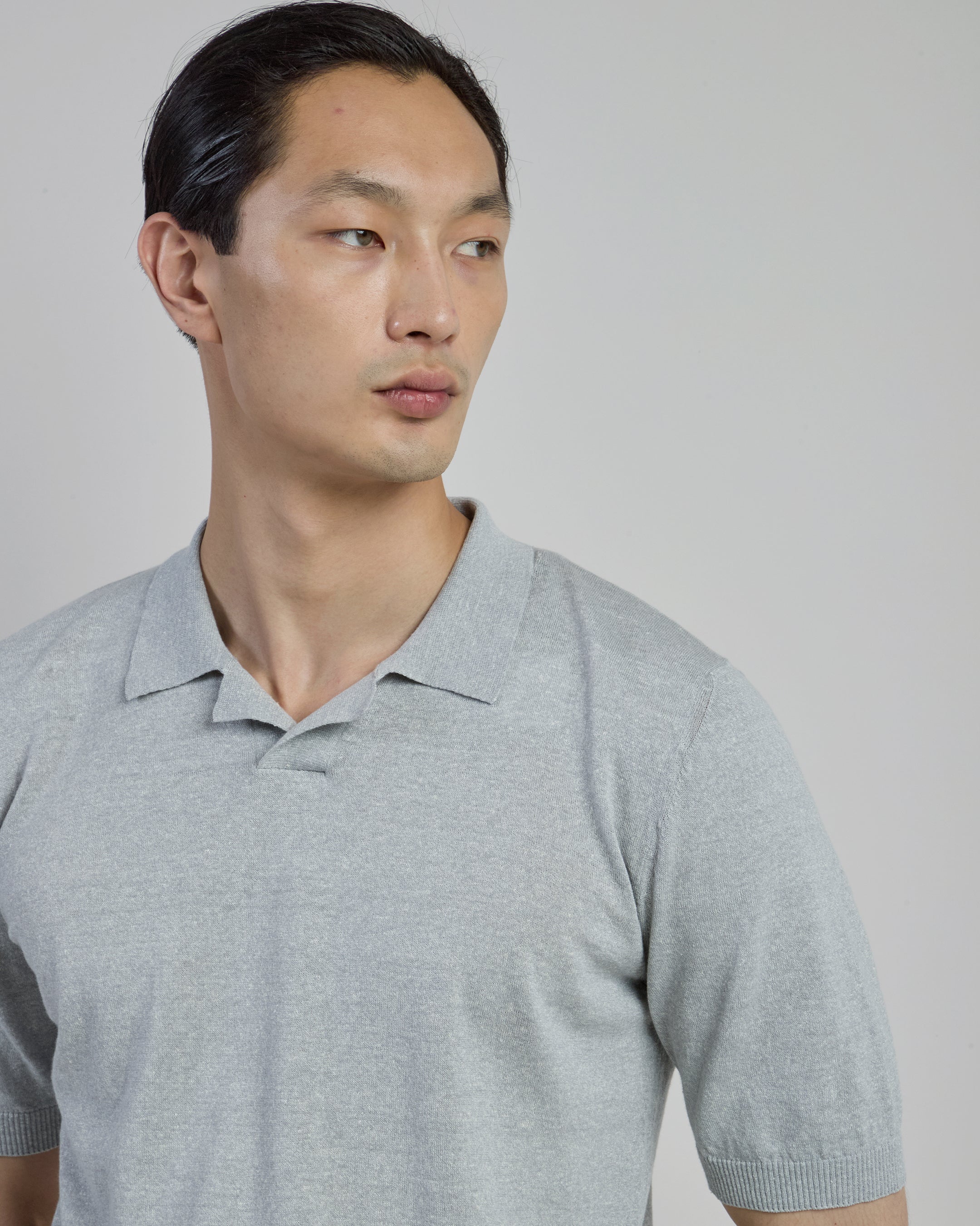 Linen and Cotton Knitted Polo Shirt - Bowling Collar - 7