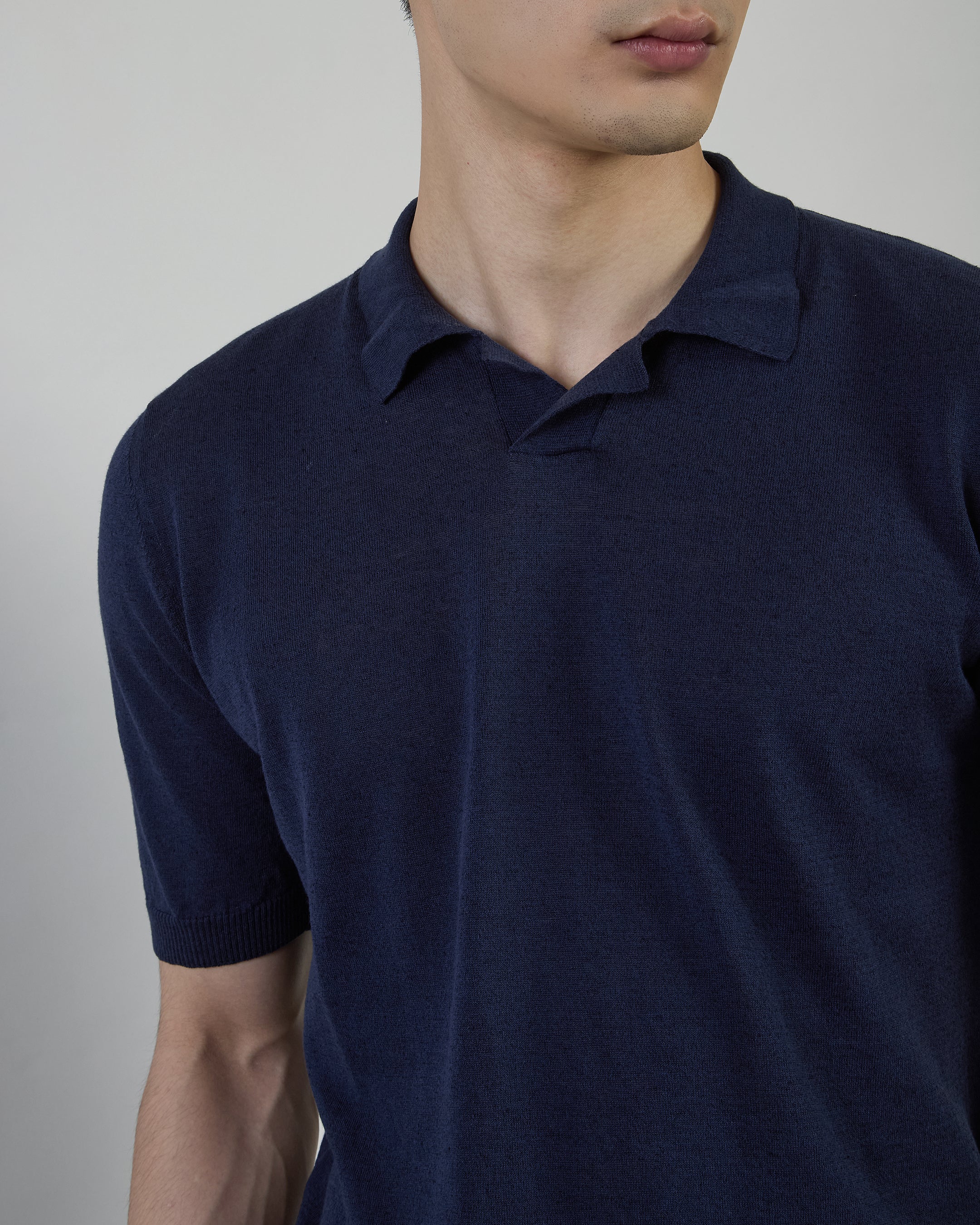 Short-Sleeved Linen and Cotton Knitted Polo Shirt - 4