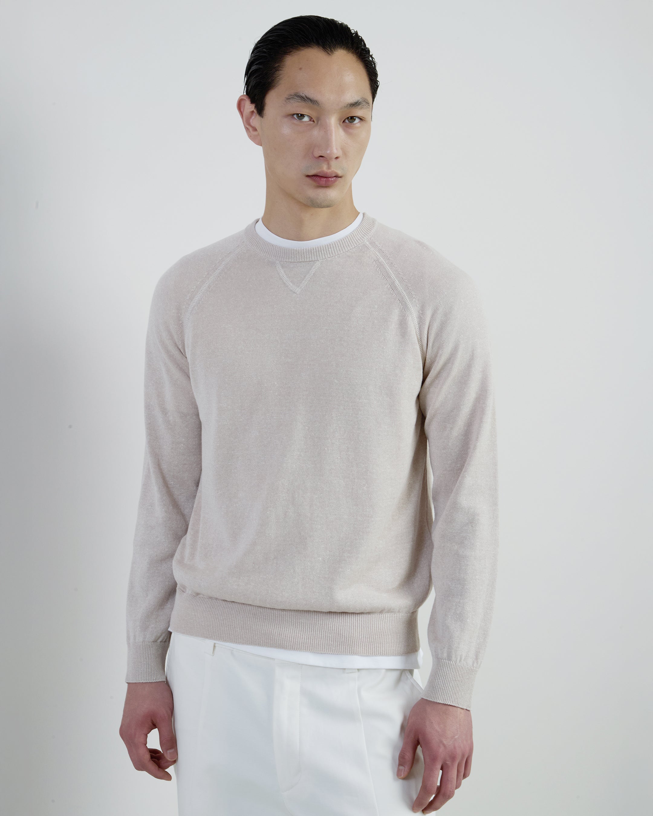 Men's Crew Neck Linen and Cotton Sweater - 1