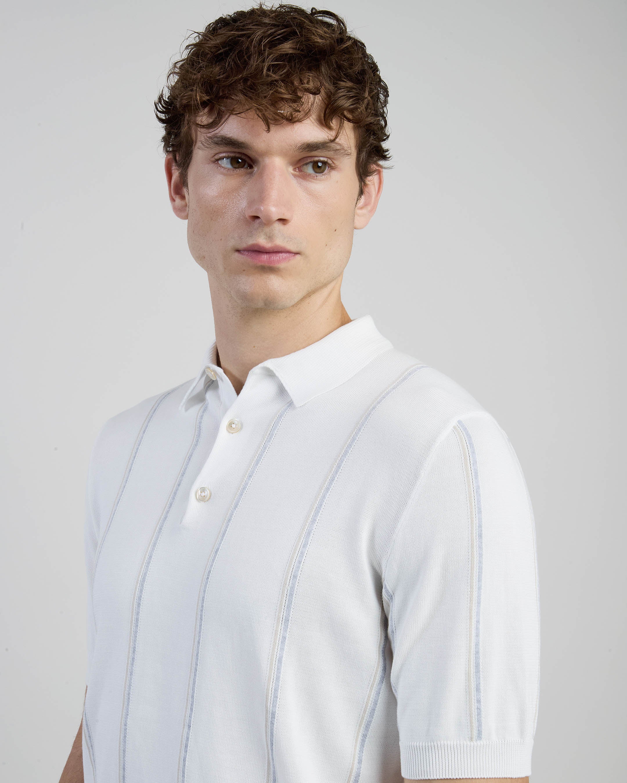 Men's Pinstripe Sea Island Cotton Knitted Polo Shirt - 3