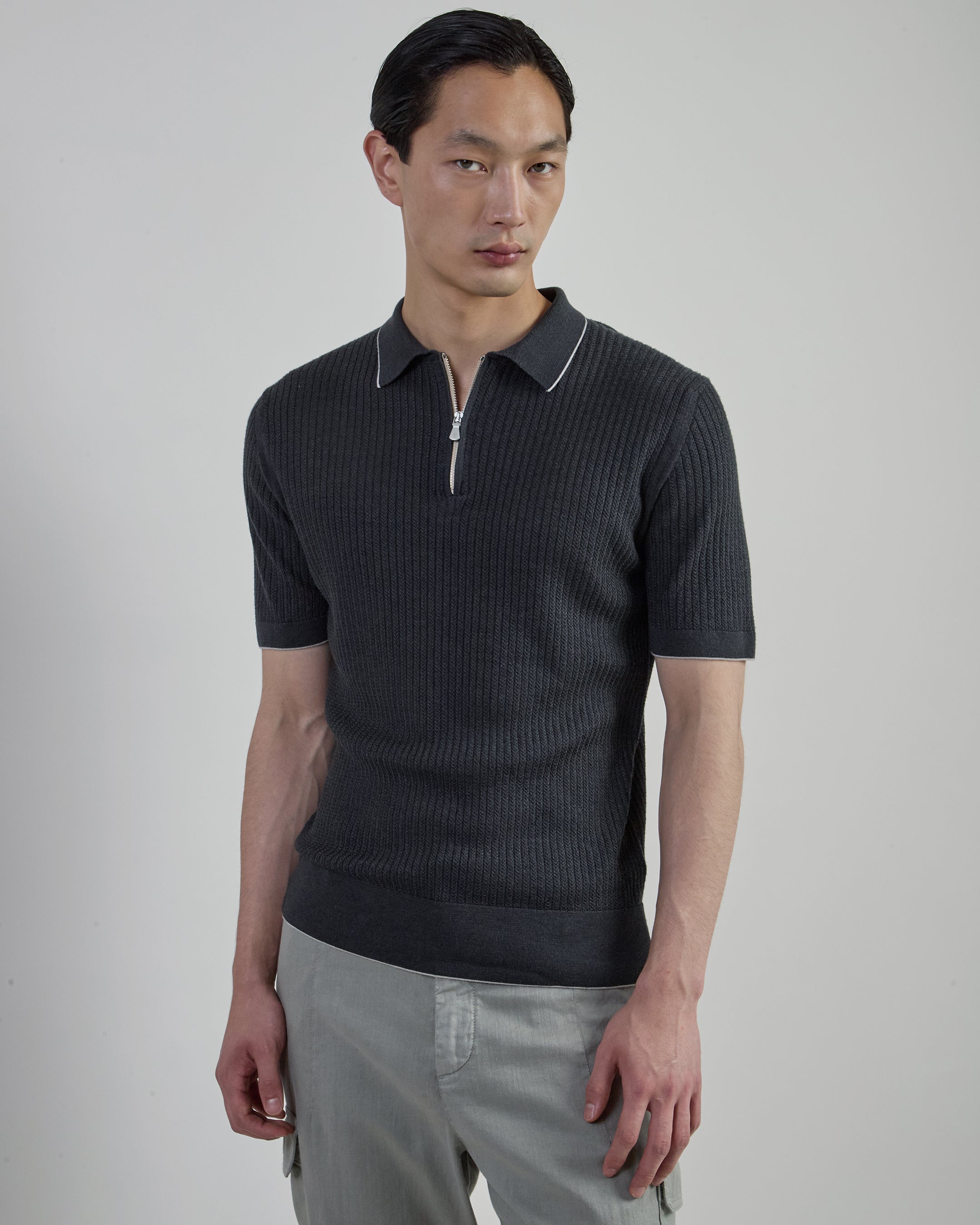 Maglia Mezza Zip in Lana Merinos e Seta da Uomo - 1