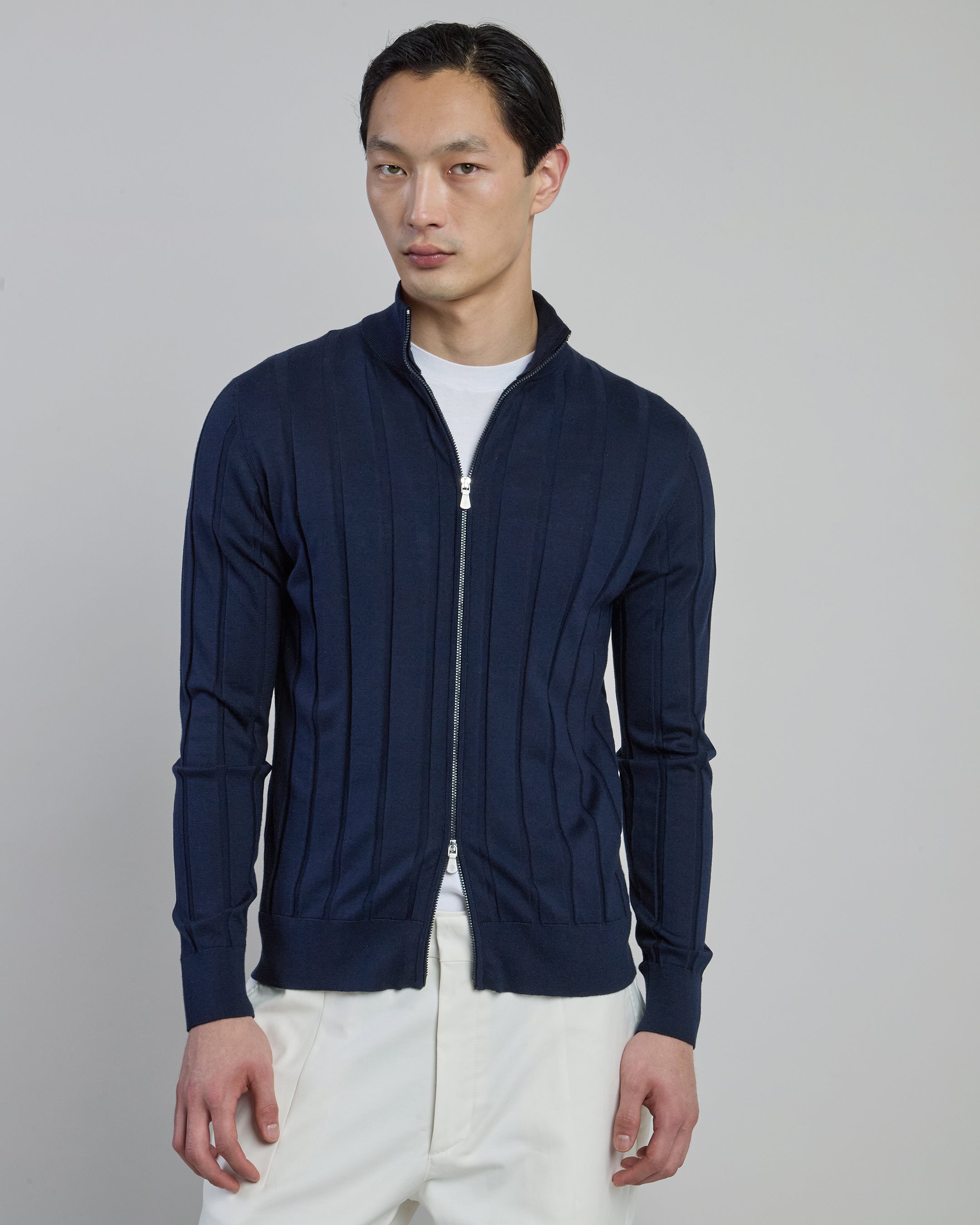 Maglia Full Zip in Pregiato Cotone Seta e Cashmere - 1