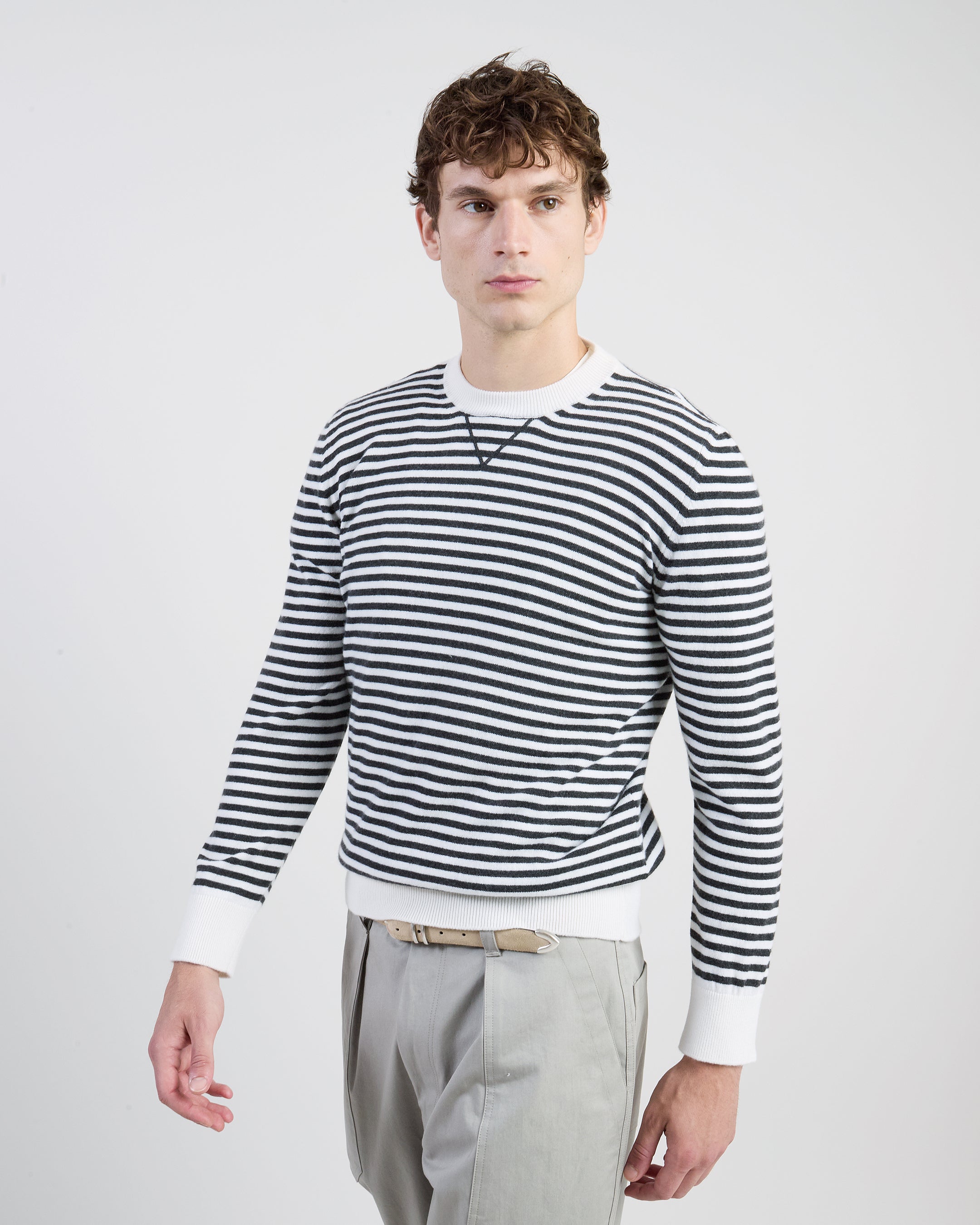 Men's Striped Cashmere Crew Neck Sweater - 1