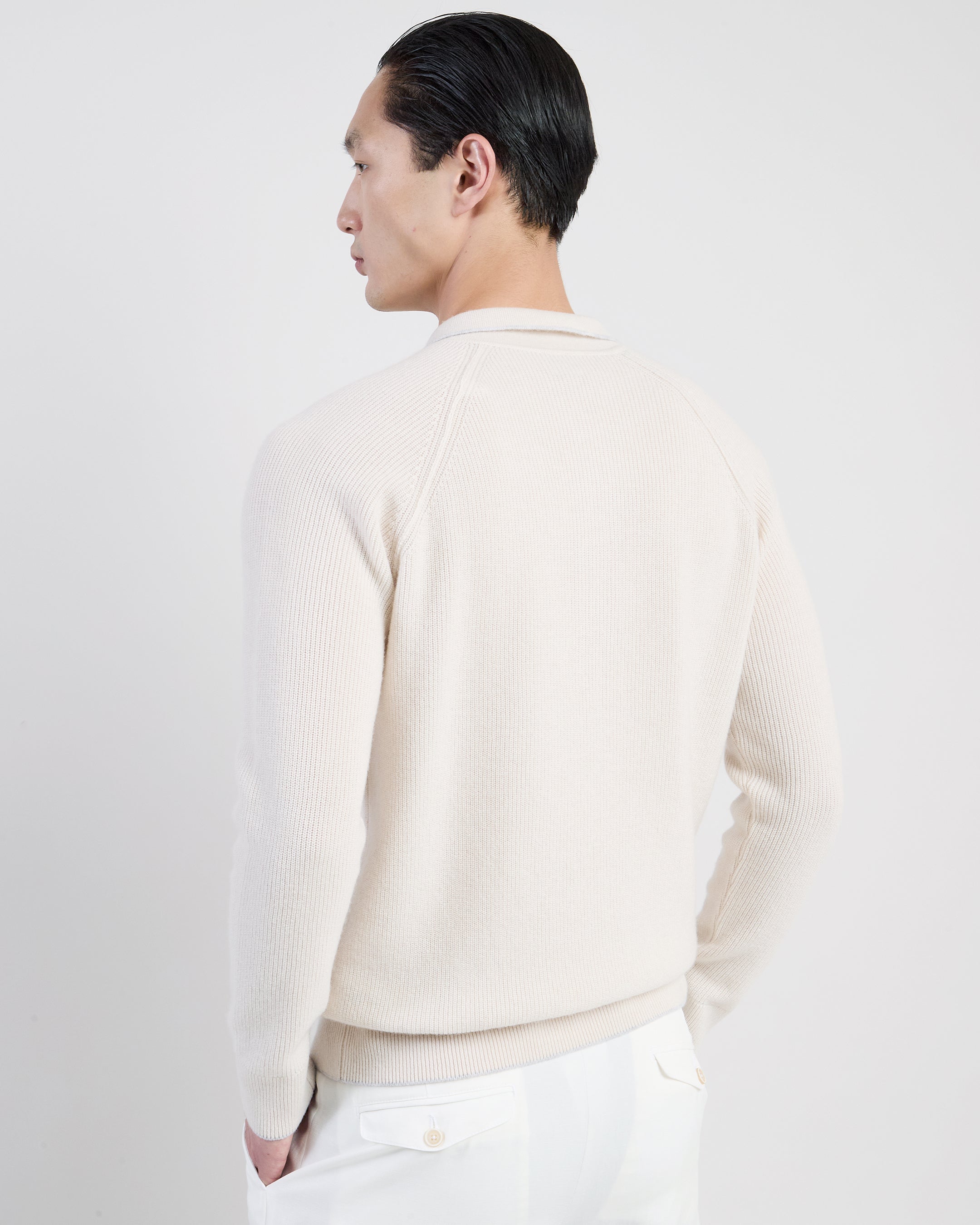 Men's Cashmere Knitted Polo Shirt with English Rib - 2