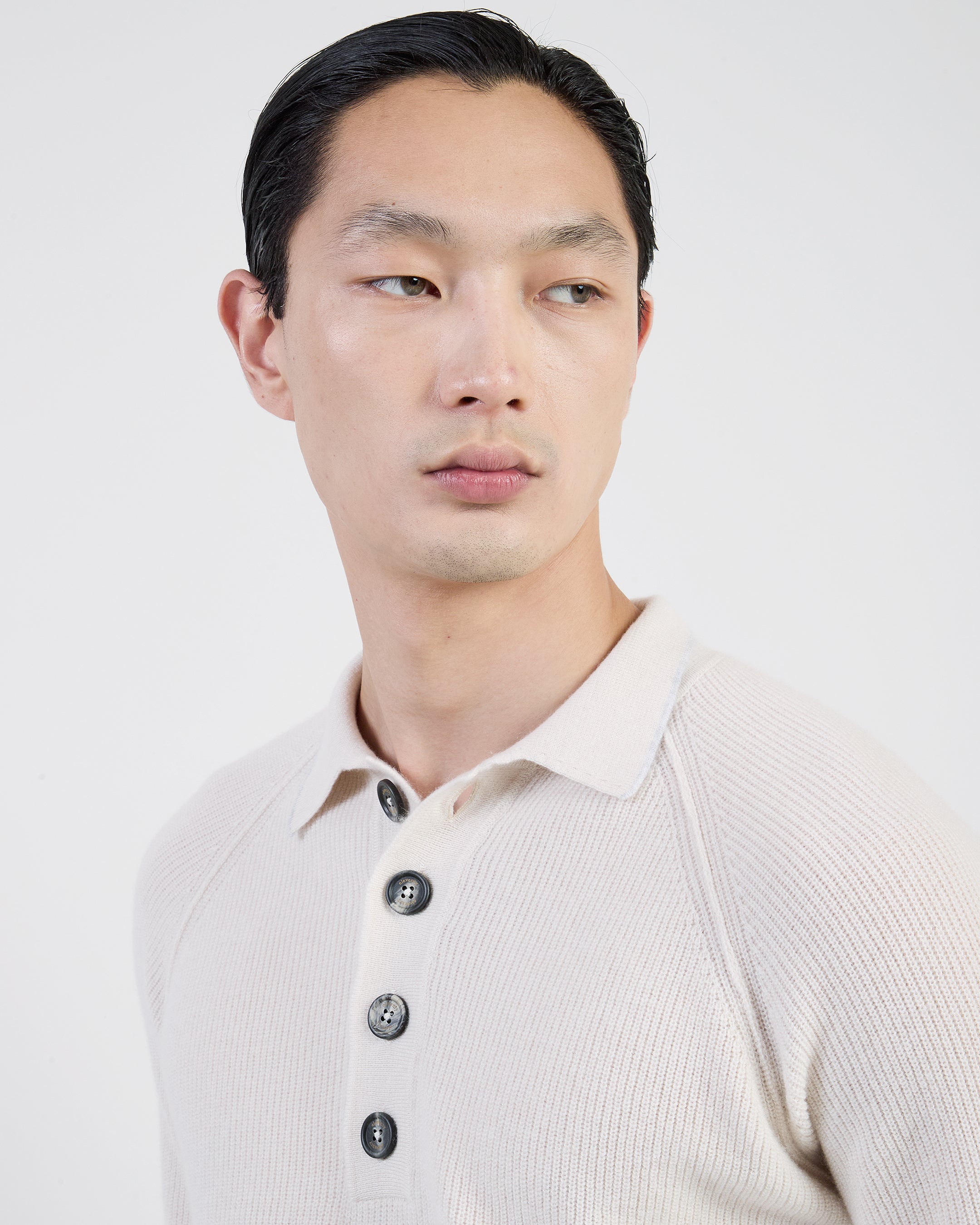 Men's Cashmere Knitted Polo Shirt with English Rib