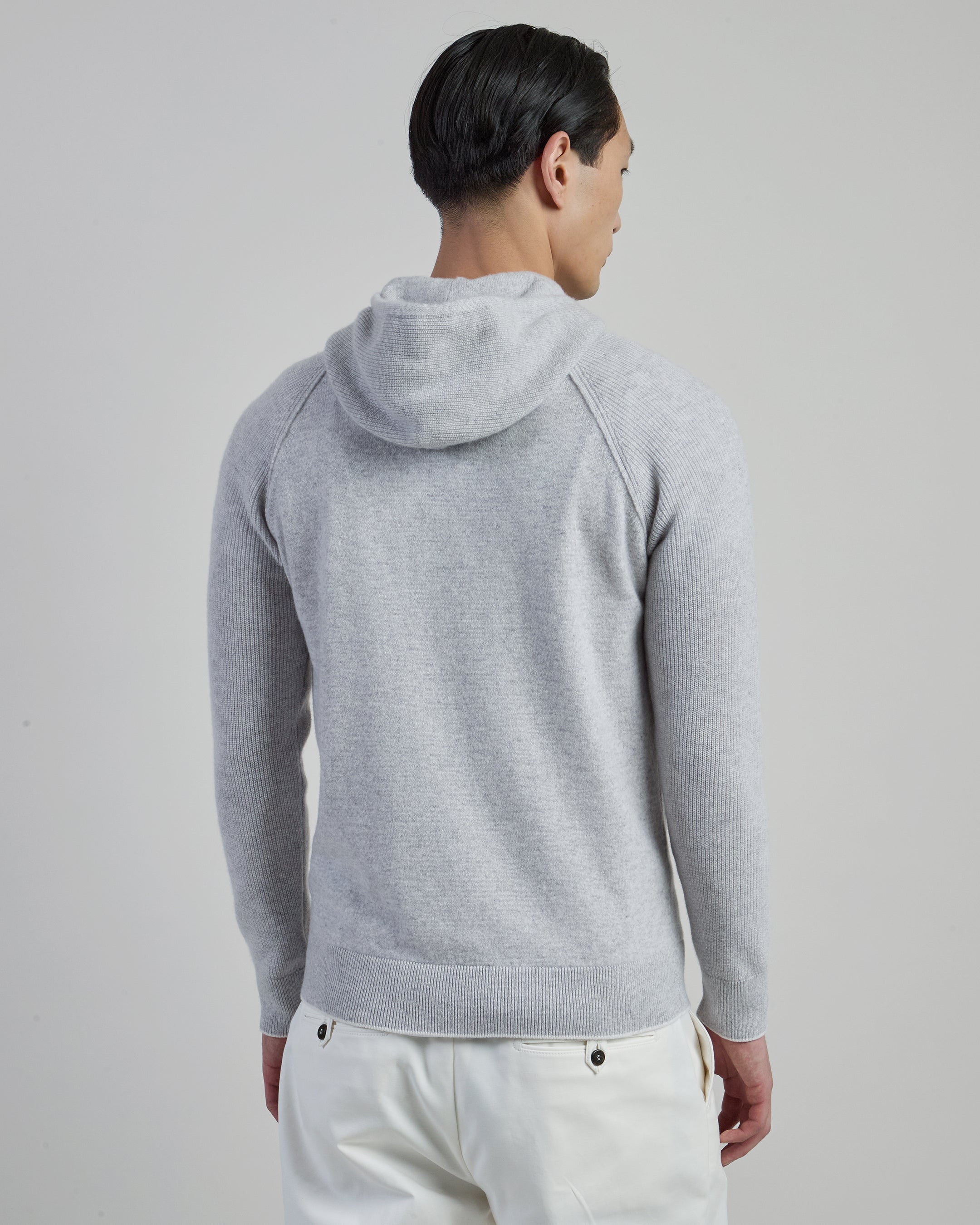 Cashmere Hooded Sweater with English Rib Detail
