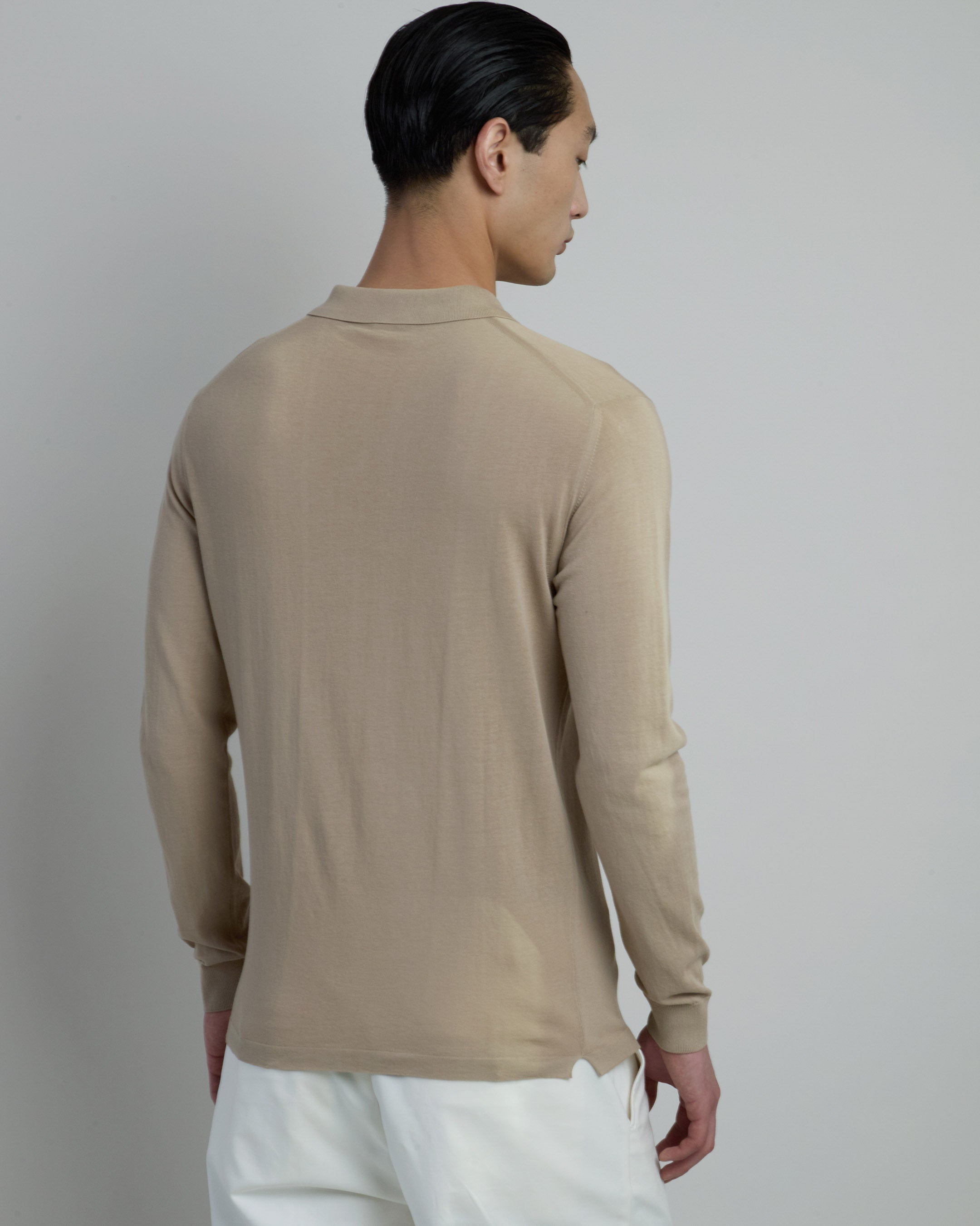 Long-Sleeved Knitted Polo Shirt in Crepe Cotton alternative