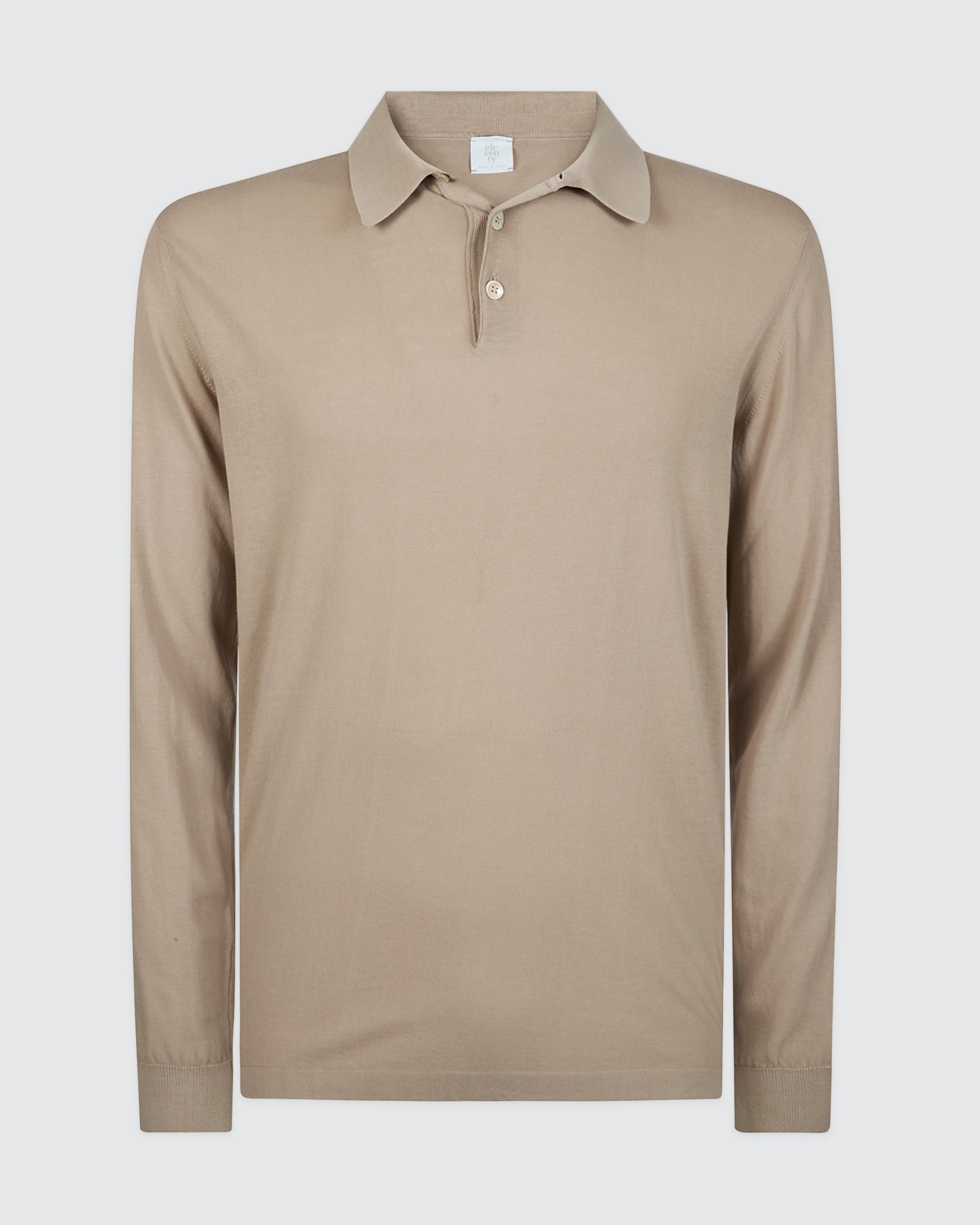 Long-Sleeved Knitted Polo Shirt in Crepe Cotton
