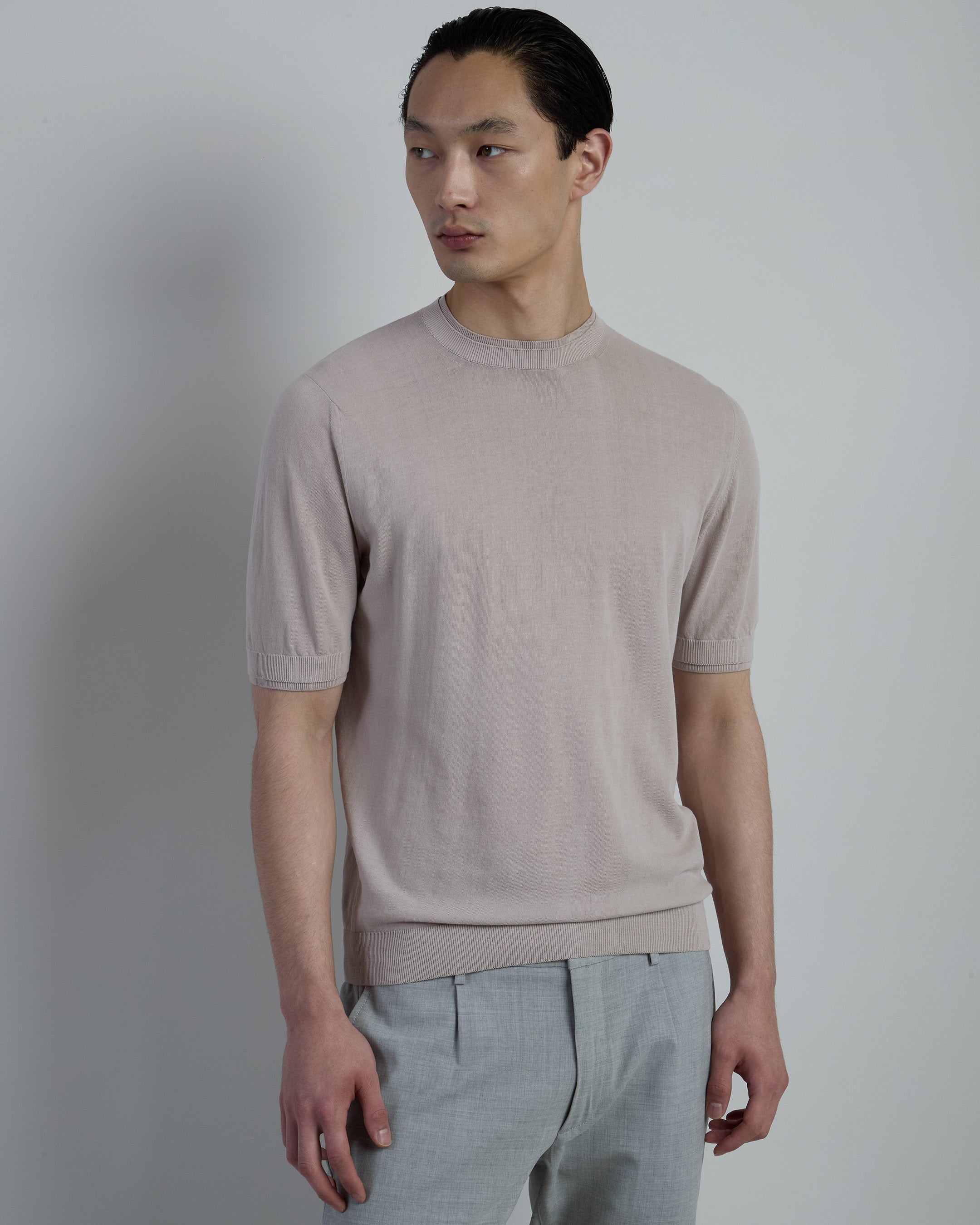 Men's Short Sleeve Cotton Crepe Crew Neck Sweater