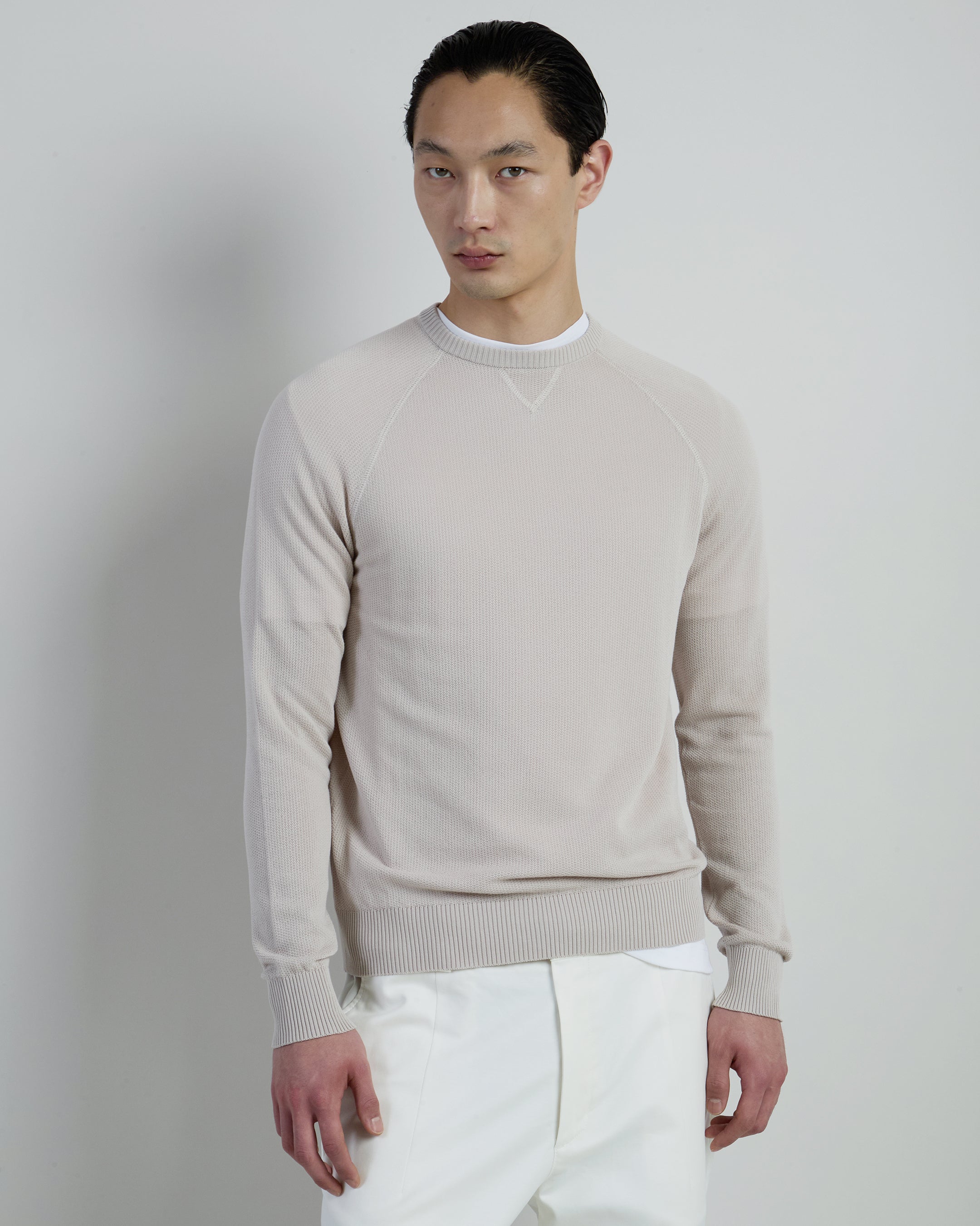 Men's Honeycomb Cotton Crew Neck Sweater Gauge 14 - 1