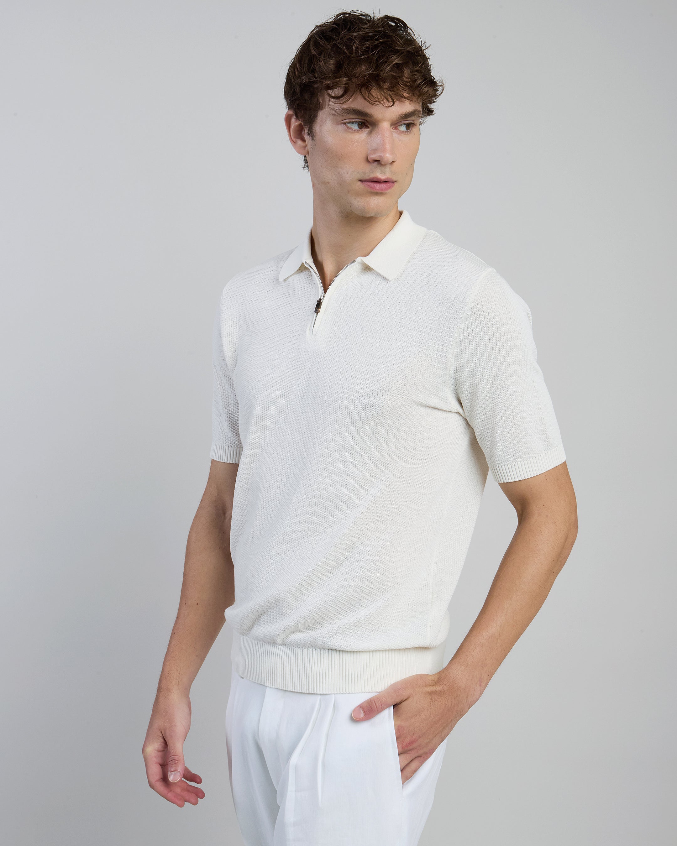 Men's Cotton Honeycomb Half-Zip Polo Sweater